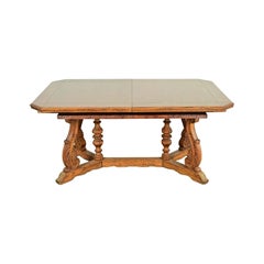 Early Romweber English Jacobean Carved Oak Extension Dining Table, Circa 1900