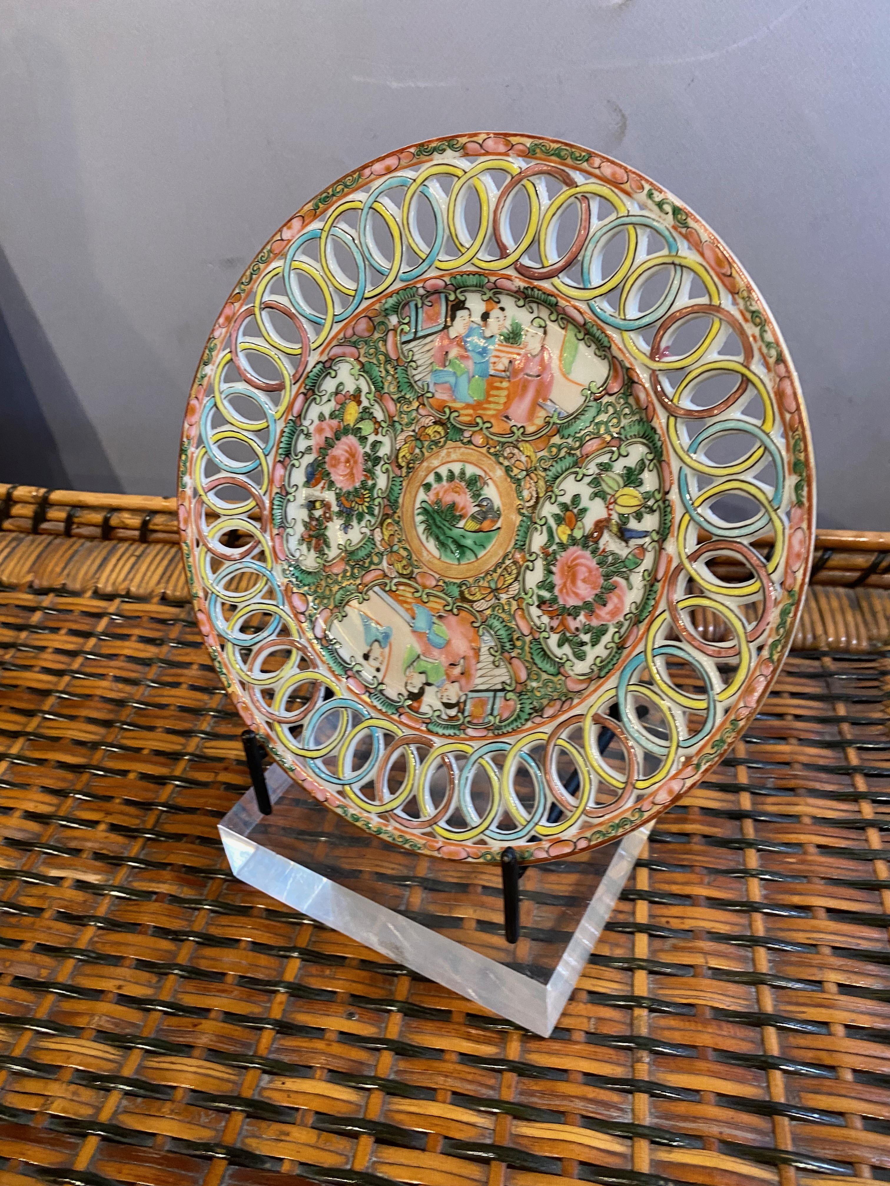 19th Century Early Rose Medallion Reticulated Plate