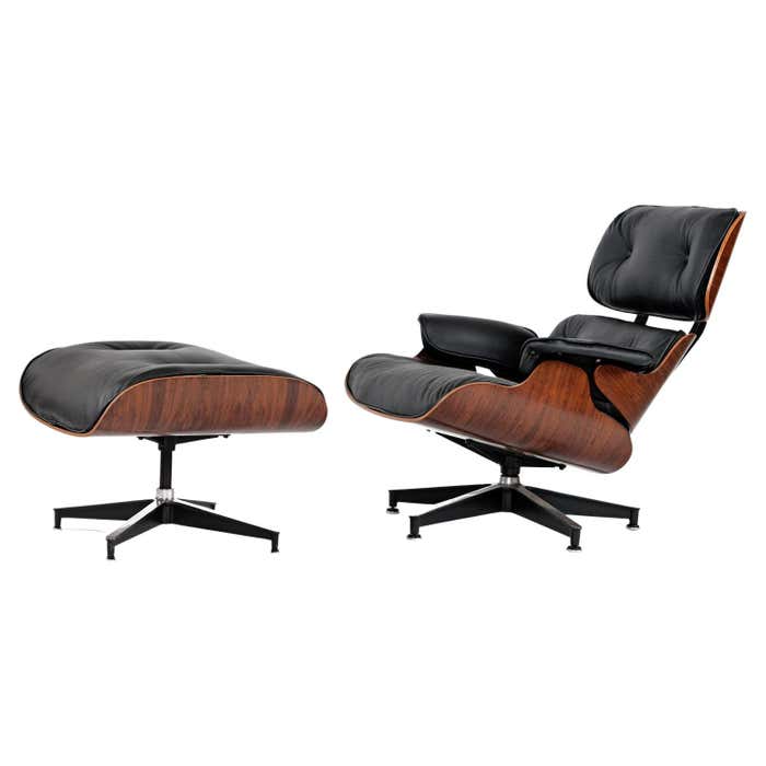 Early Rosewood Eames Lounge Chair and Ottoman by Herman Miller in Black ...