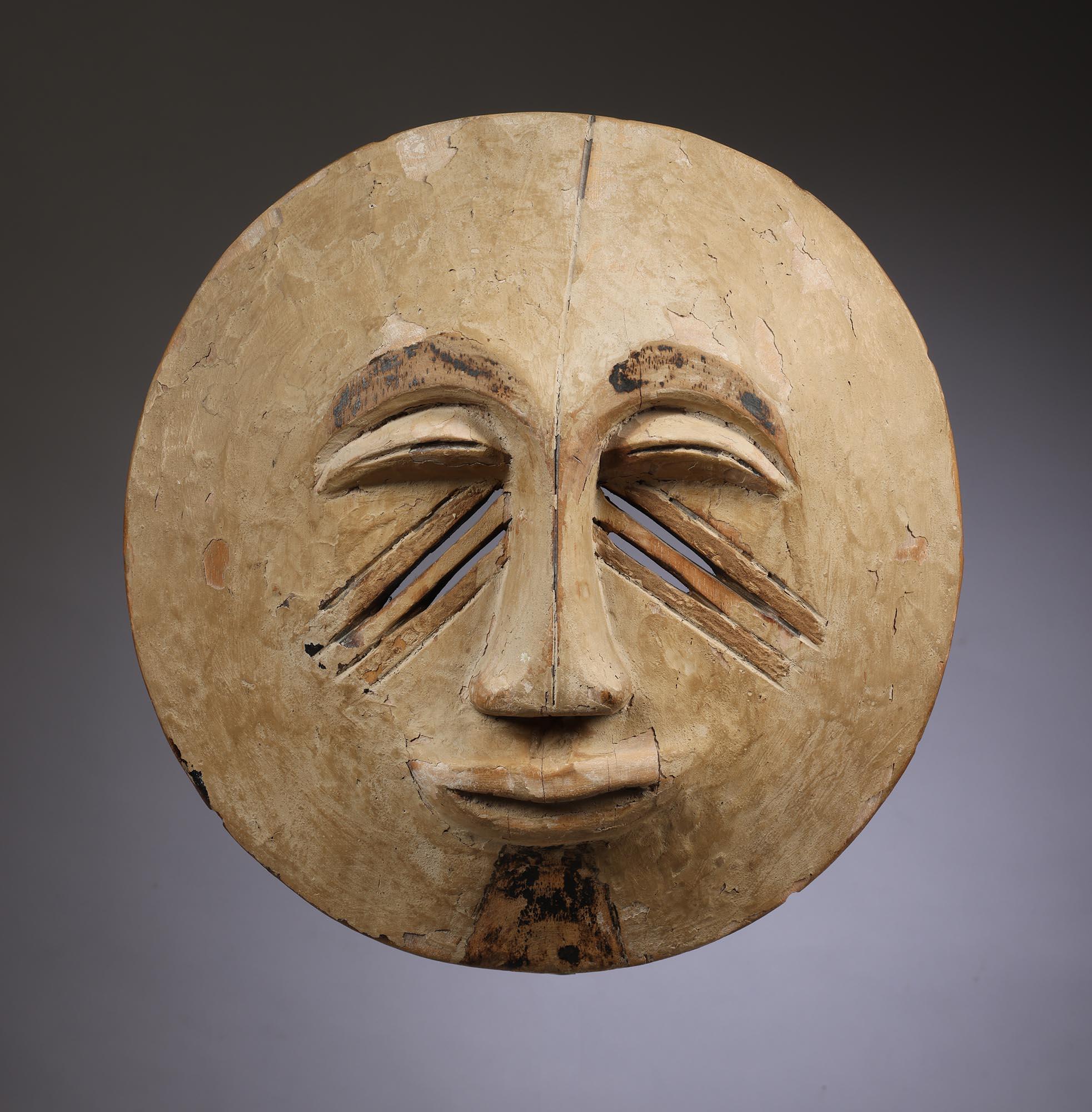 Early Round Wood Yela M'Bole Maske DRC Kongo Afrika (Stammeskunst) im Angebot