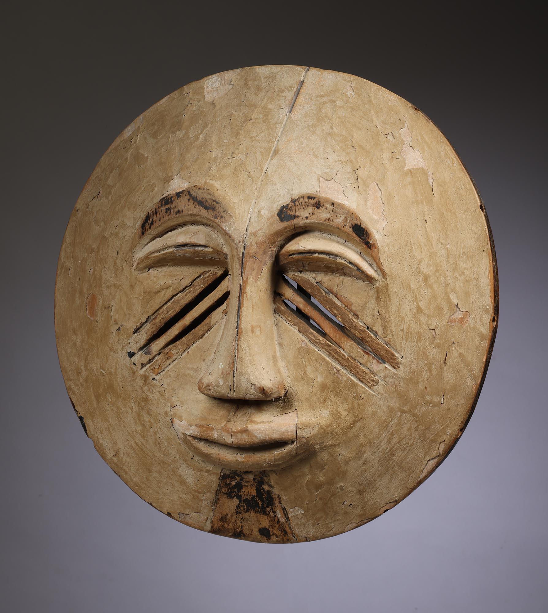 Early Round Wood Yela M'Bole Maske DRC Kongo Afrika (Handgeschnitzt) im Angebot