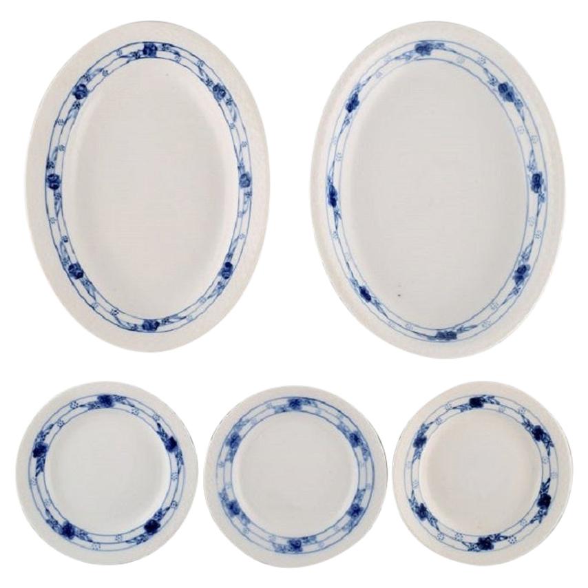 Early Royal Copenhagen Rosebud or Blue Rose Service, Two Dishes and Three Plates