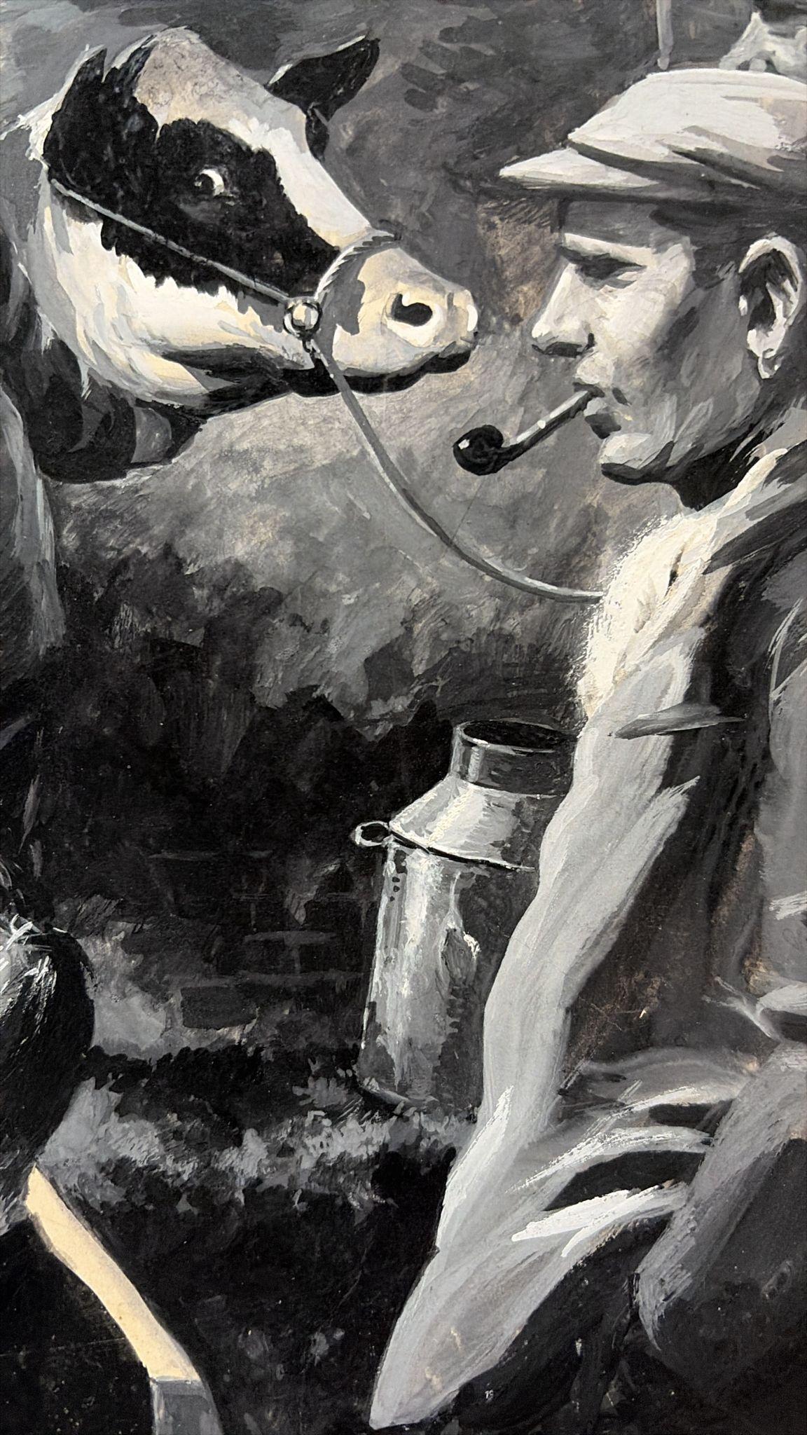 Early Rural Scene by Charles Burki, 1940 – Dutch Farm Life Realist Gouache