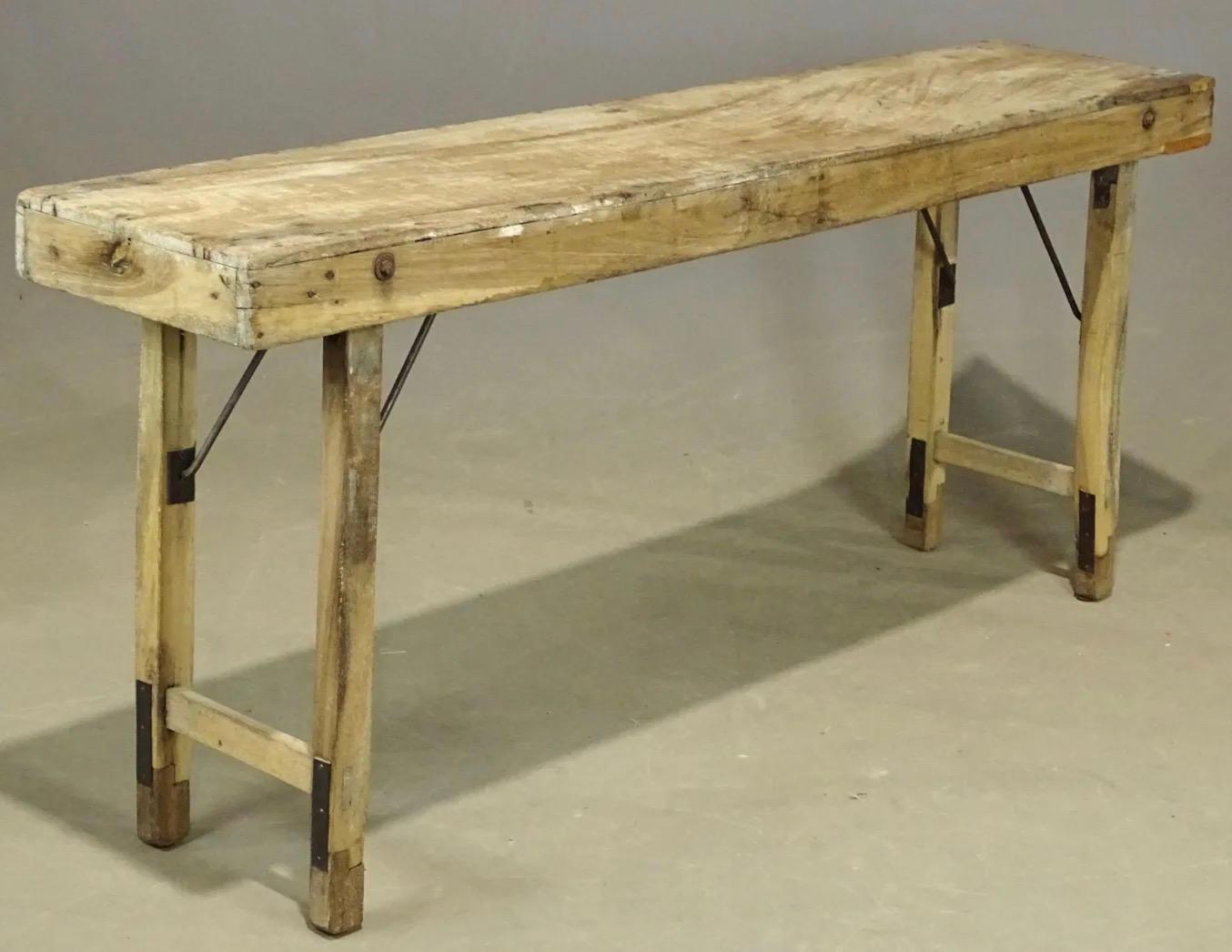 Industrial Early Rustic Folding Table Possibly Use for Paper Hanging For Sale