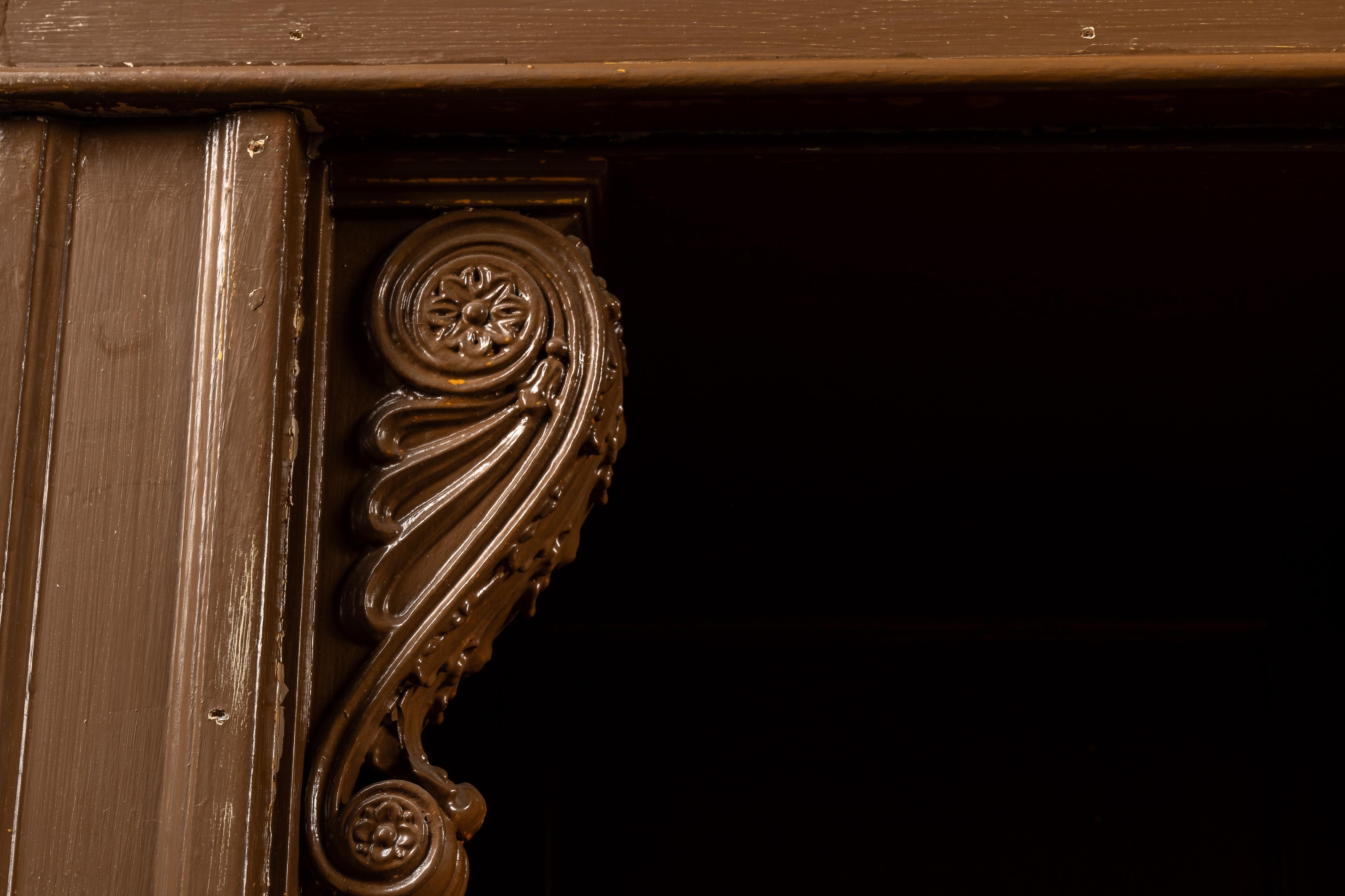Glass Early Rustic Painted Hutch For Sale