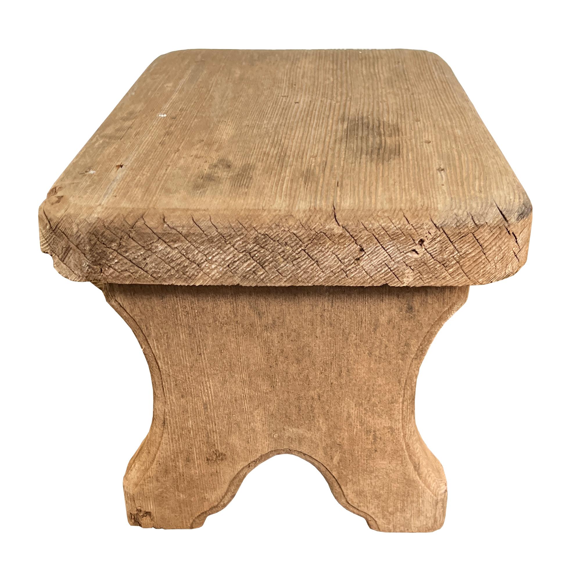 Early Rustic Wooden Farmhouse Stool, Primitive Carved Milking Bench Late 1900s For Sale 5