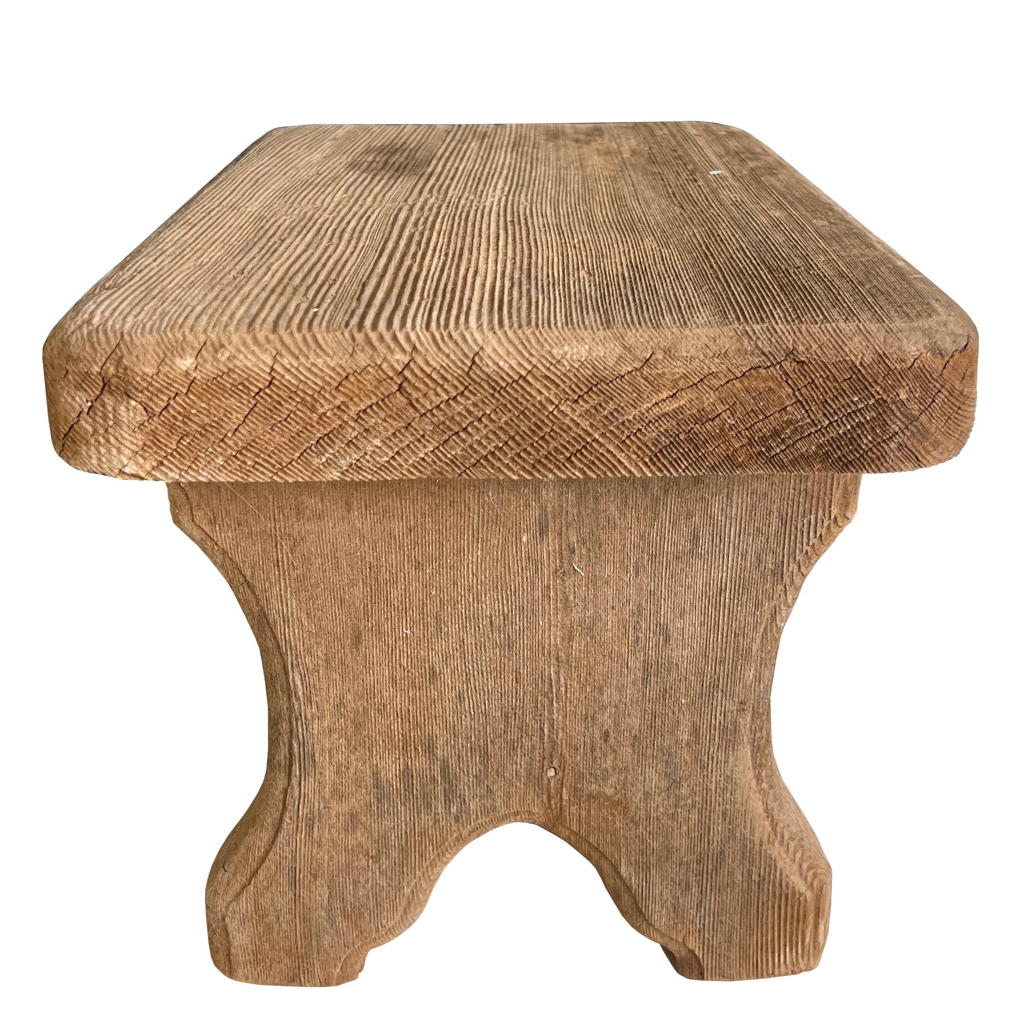 Early Rustic Wooden Farmhouse Stool, Primitive Carved Milking Bench Late 1900s For Sale 6