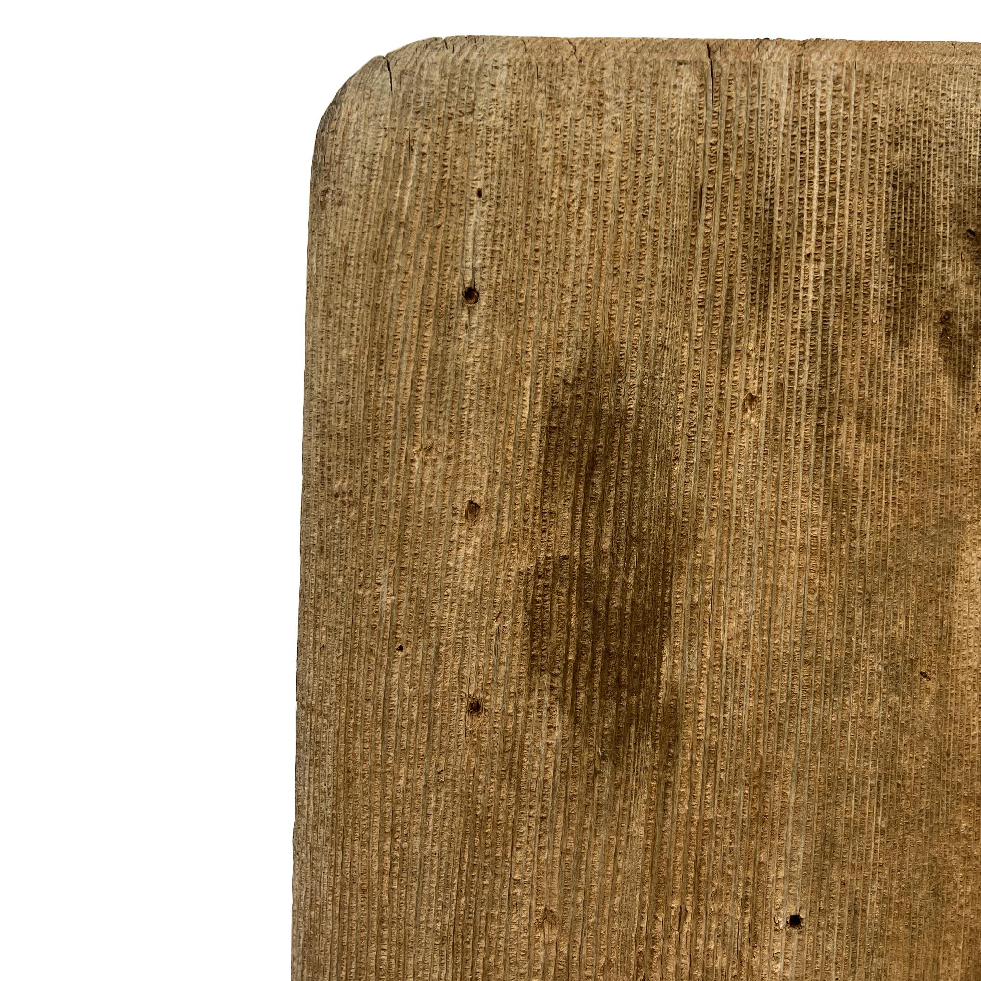 Early Rustic Wooden Farmhouse Stool, Primitive Carved Milking Bench Late 1900s For Sale 7