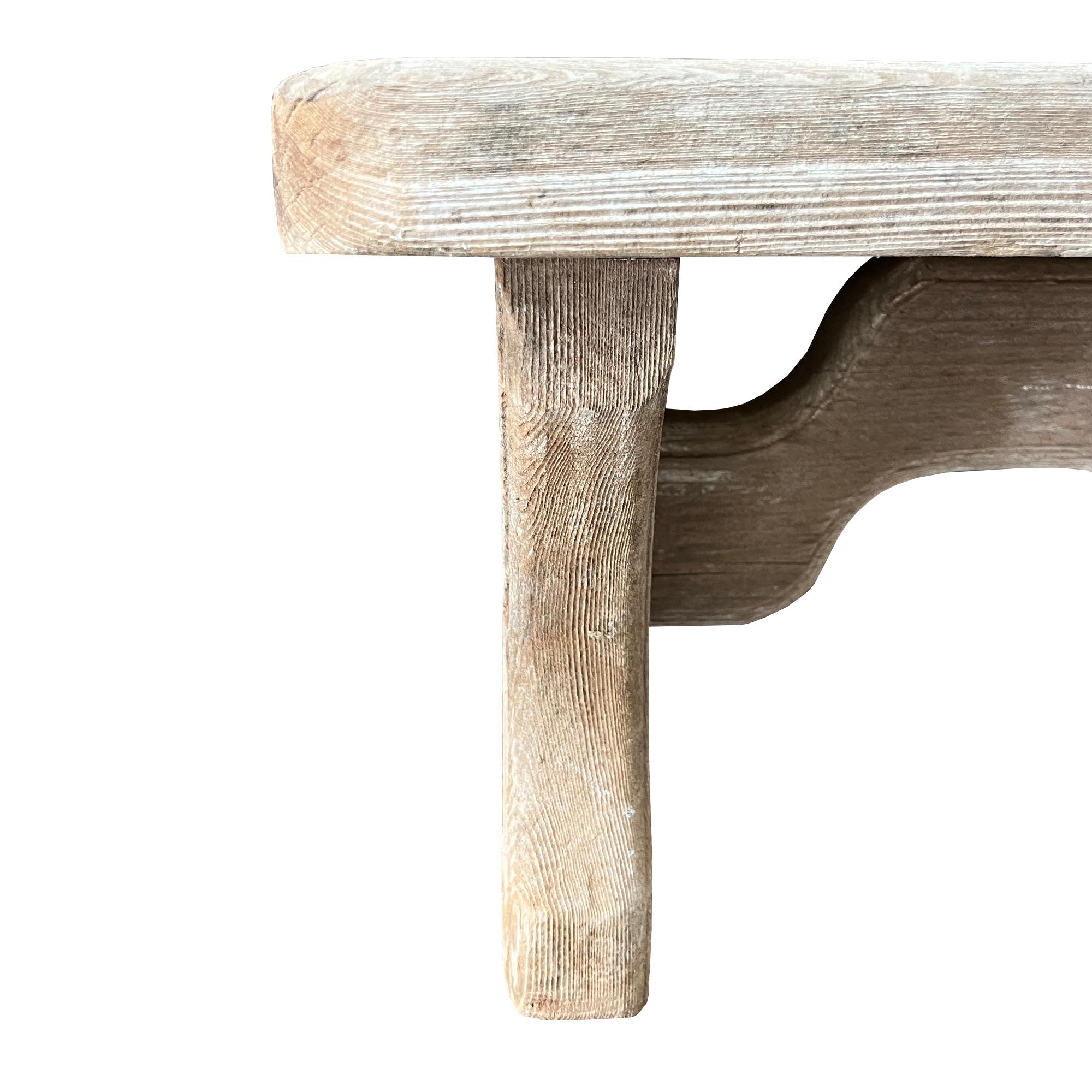 19th Century Early Rustic Wooden Farmhouse Stool, Primitive Carved Milking Bench Late 1900s For Sale