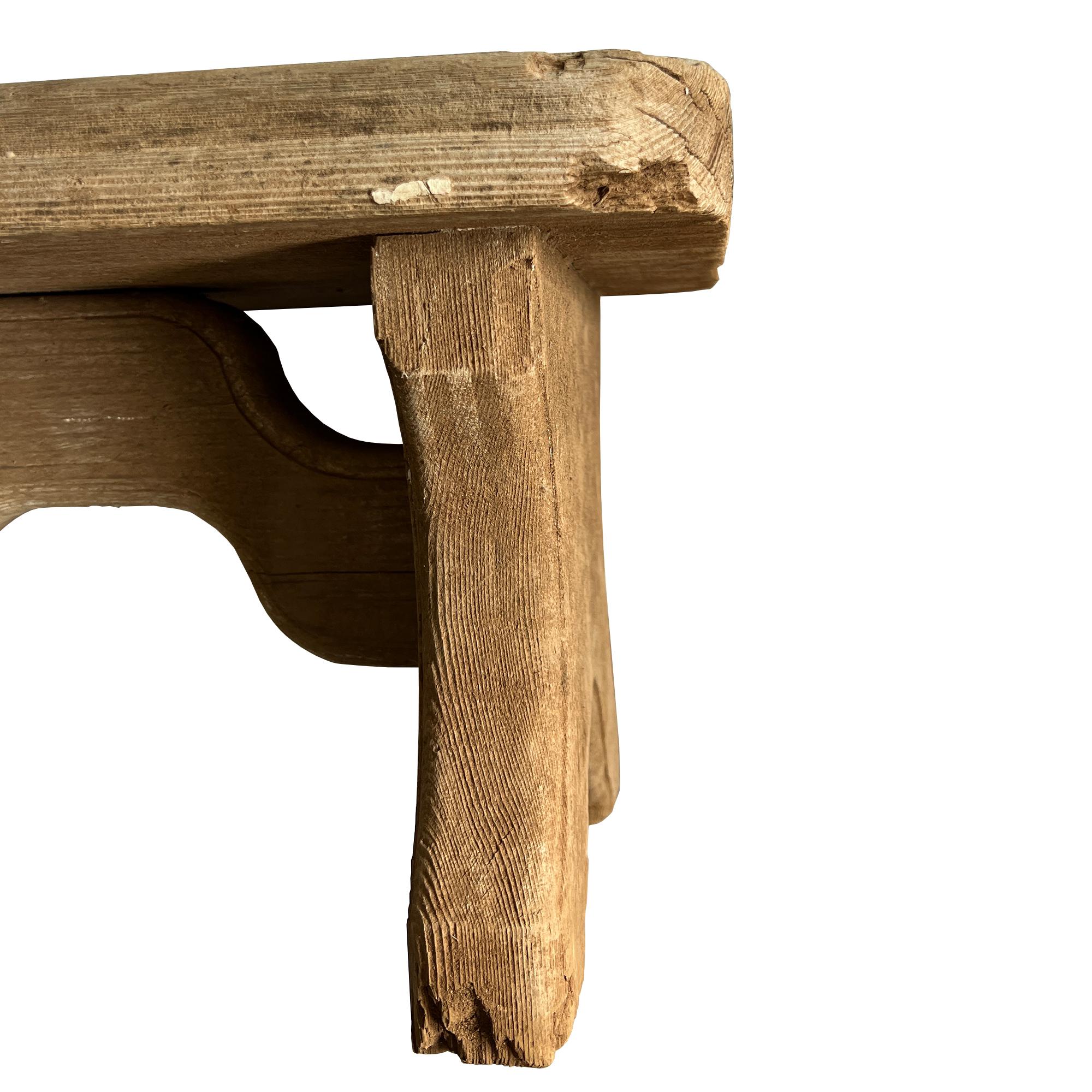 Early Rustic Wooden Farmhouse Stool, Primitive Carved Milking Bench Late 1900s For Sale 2