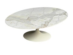 Early Saarinen Knoll International Tulip Coffee Table Oval Calacatta Marble Top