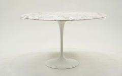 Early Saarinen Round Marble Tulip Table with White Cast Iron Base. 47" diameter