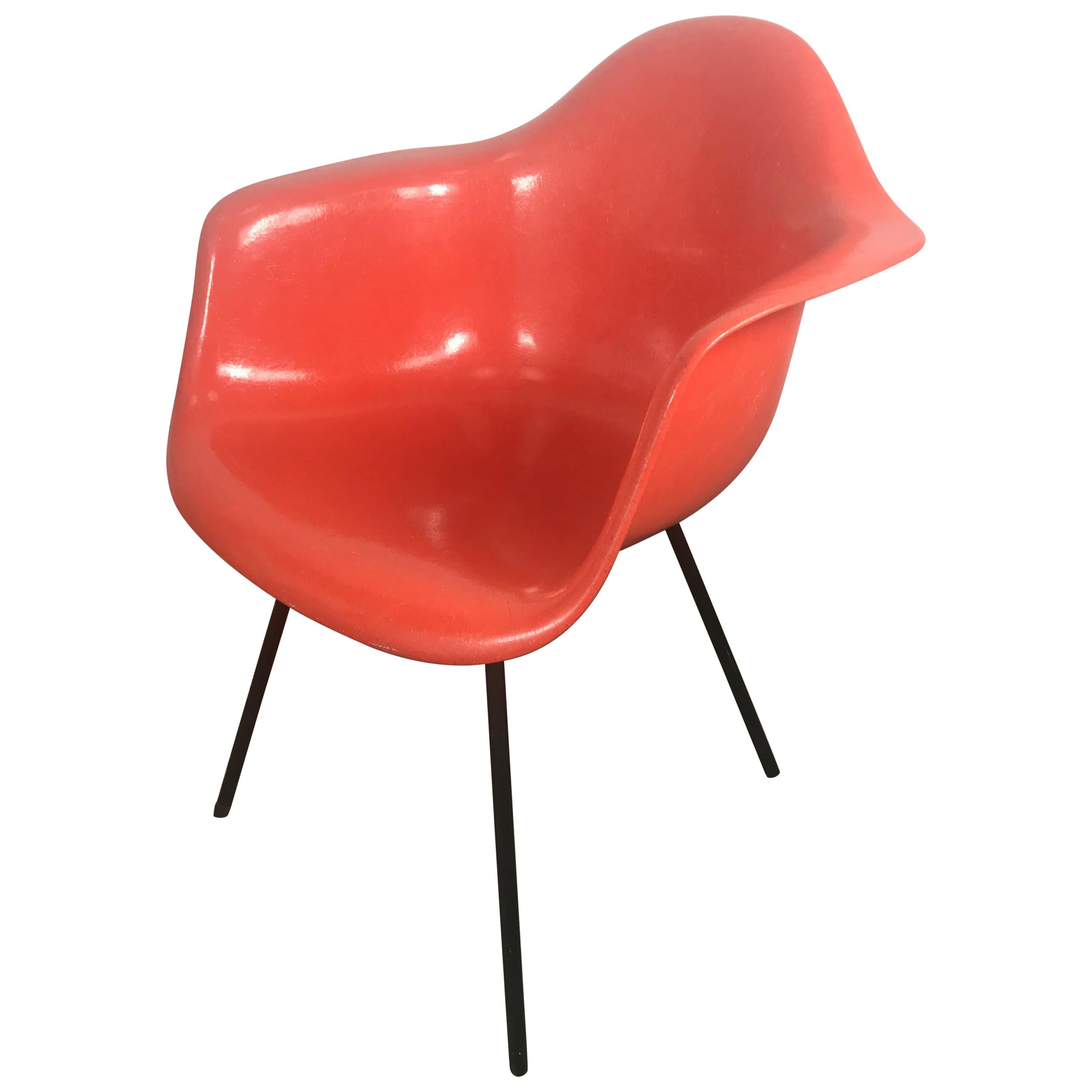 Early Salmon color Charles and Ray Eames Arm Shell Chair, 2nd generation X base For Sale