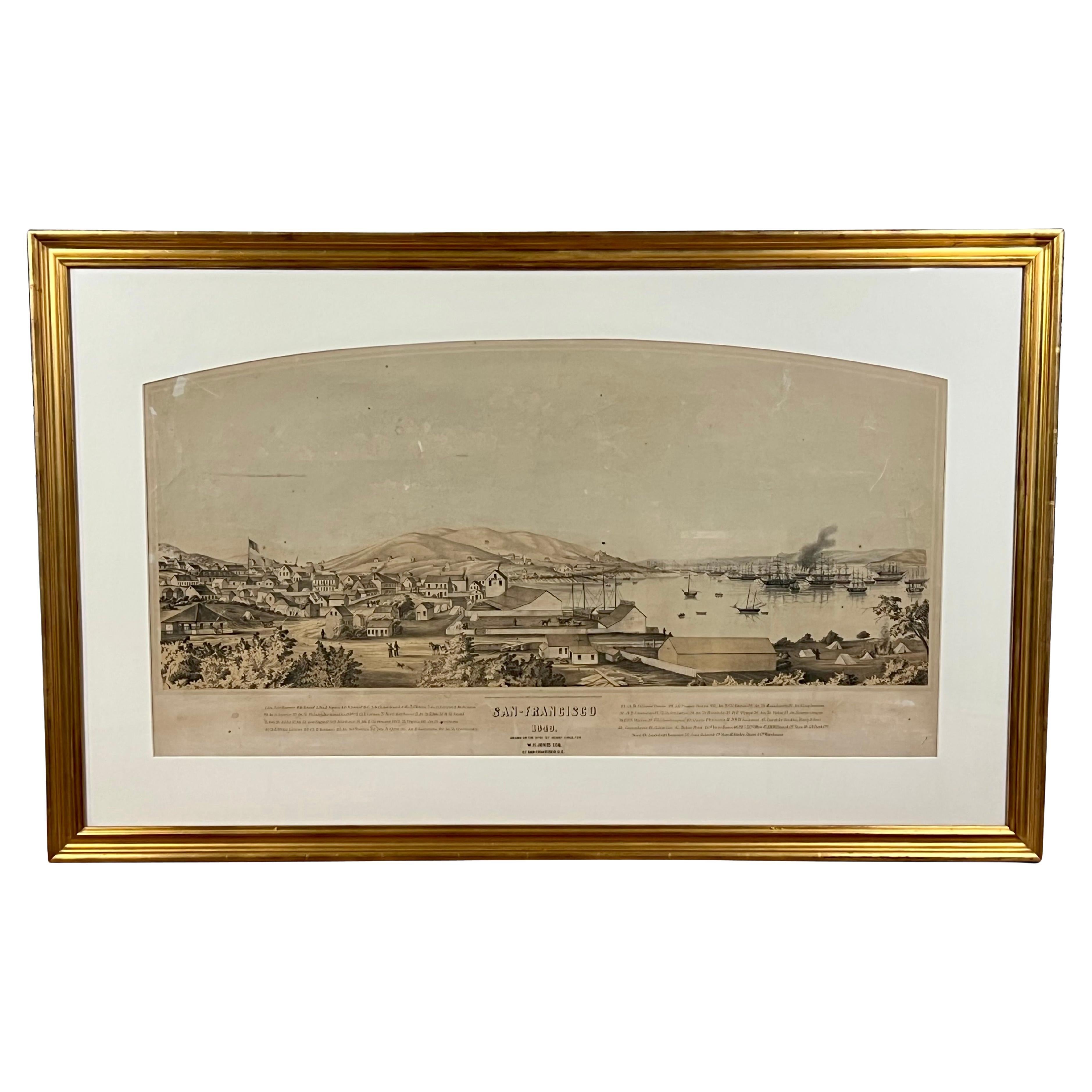 vue du début de San Francisco par Henry Firks imprimé par W.H. Jones en 1849 en vente