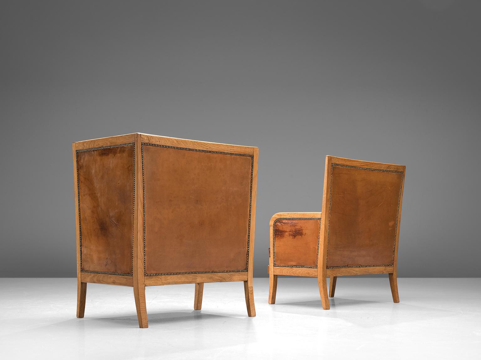 Early Scandinavian Cognac High Back Chairs, circa 1940 In Good Condition In Waalwijk, NL