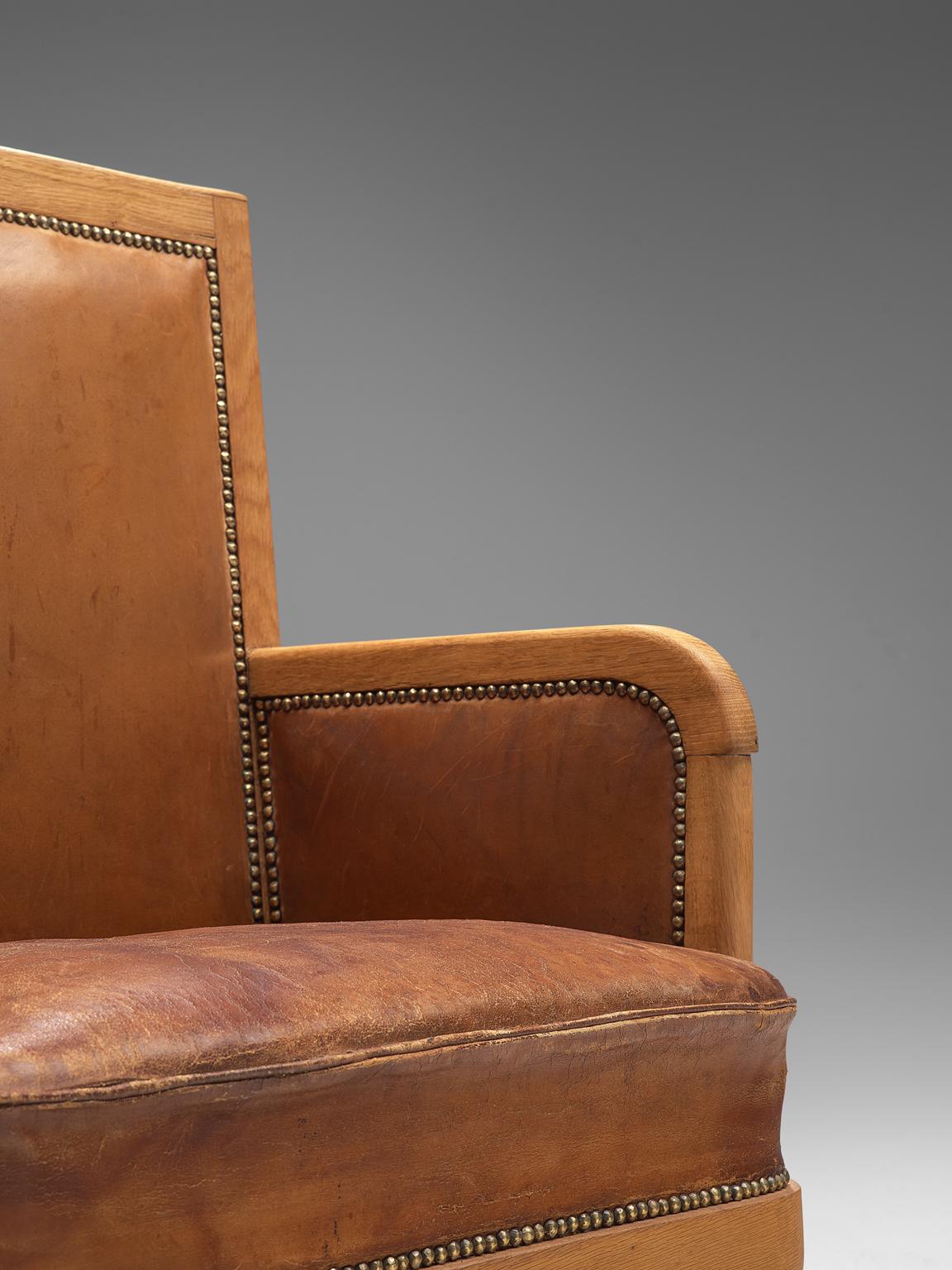 Early Scandinavian Cognac High Back Chairs, circa 1940 1