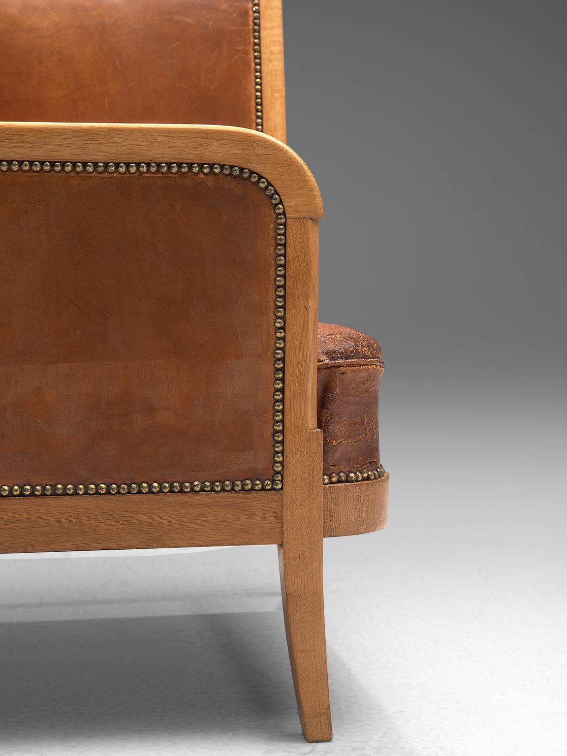 Early Scandinavian Cognac High Back Chairs, circa 1940 2