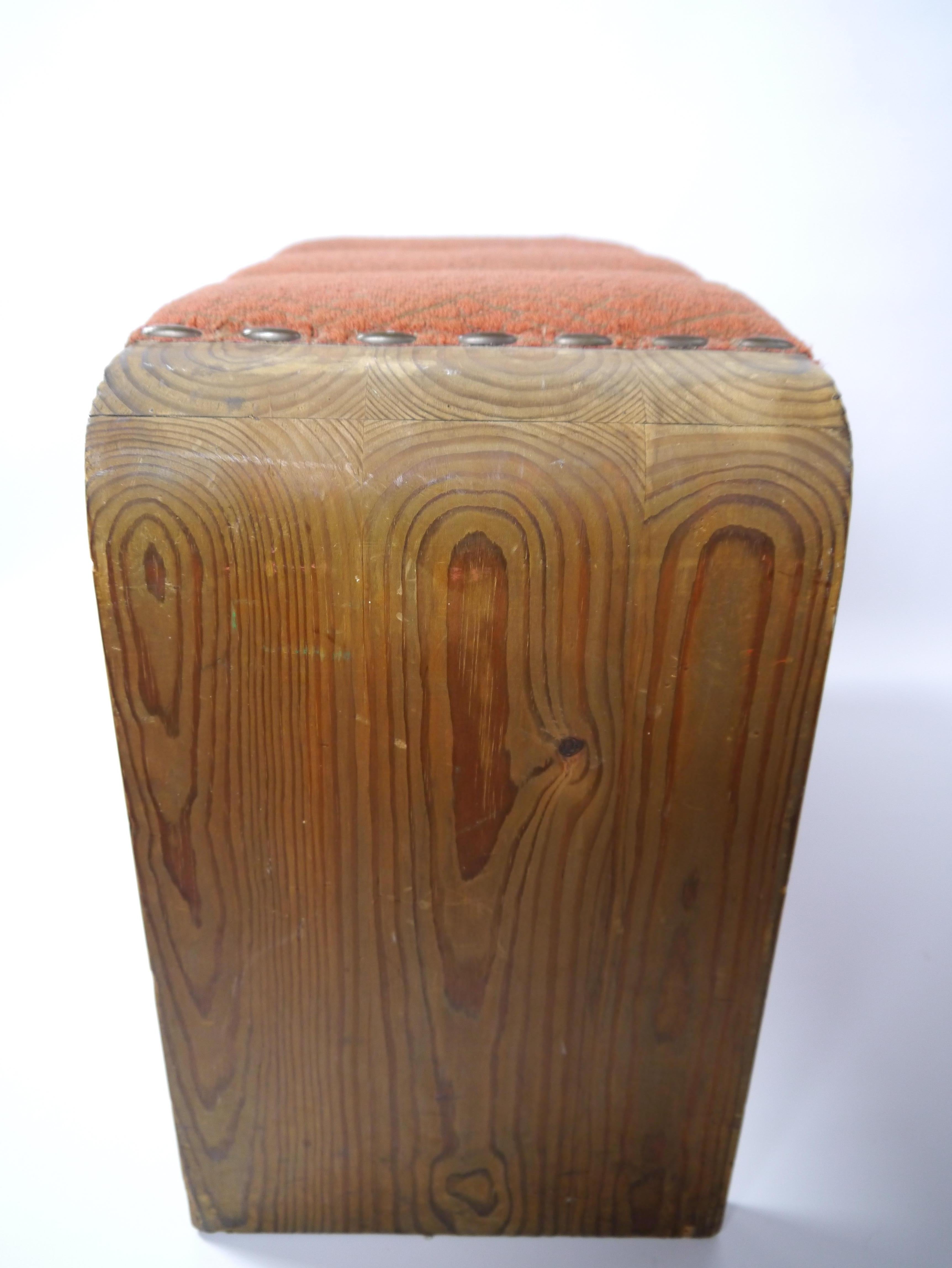 Stained Early Scandinavian Modern Solid Upholstered Pine Stool, Sweden, 1930s