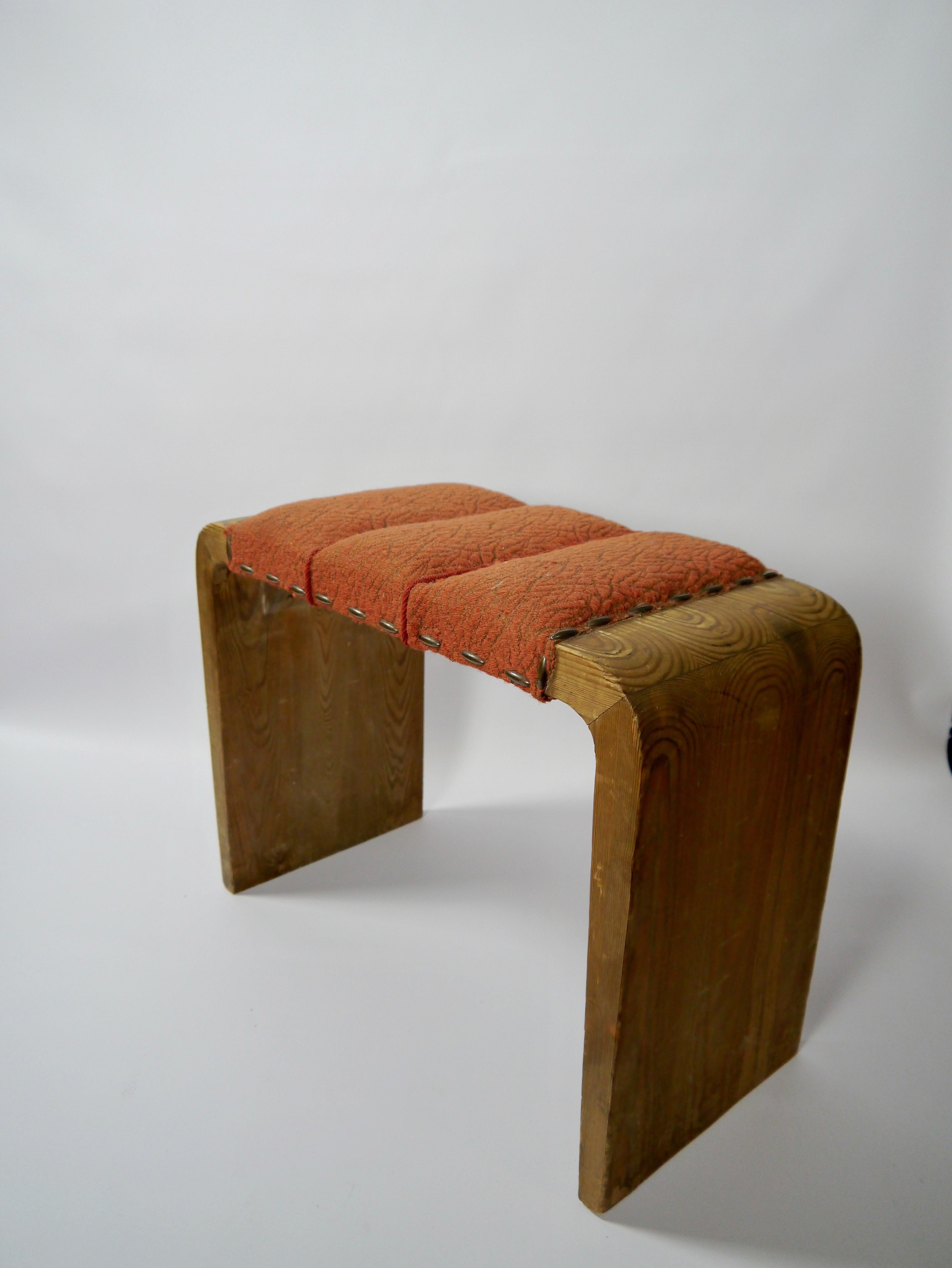 Early Scandinavian Modern Solid Upholstered Pine Stool, Sweden, 1930s In Fair Condition In Barcelona, ES