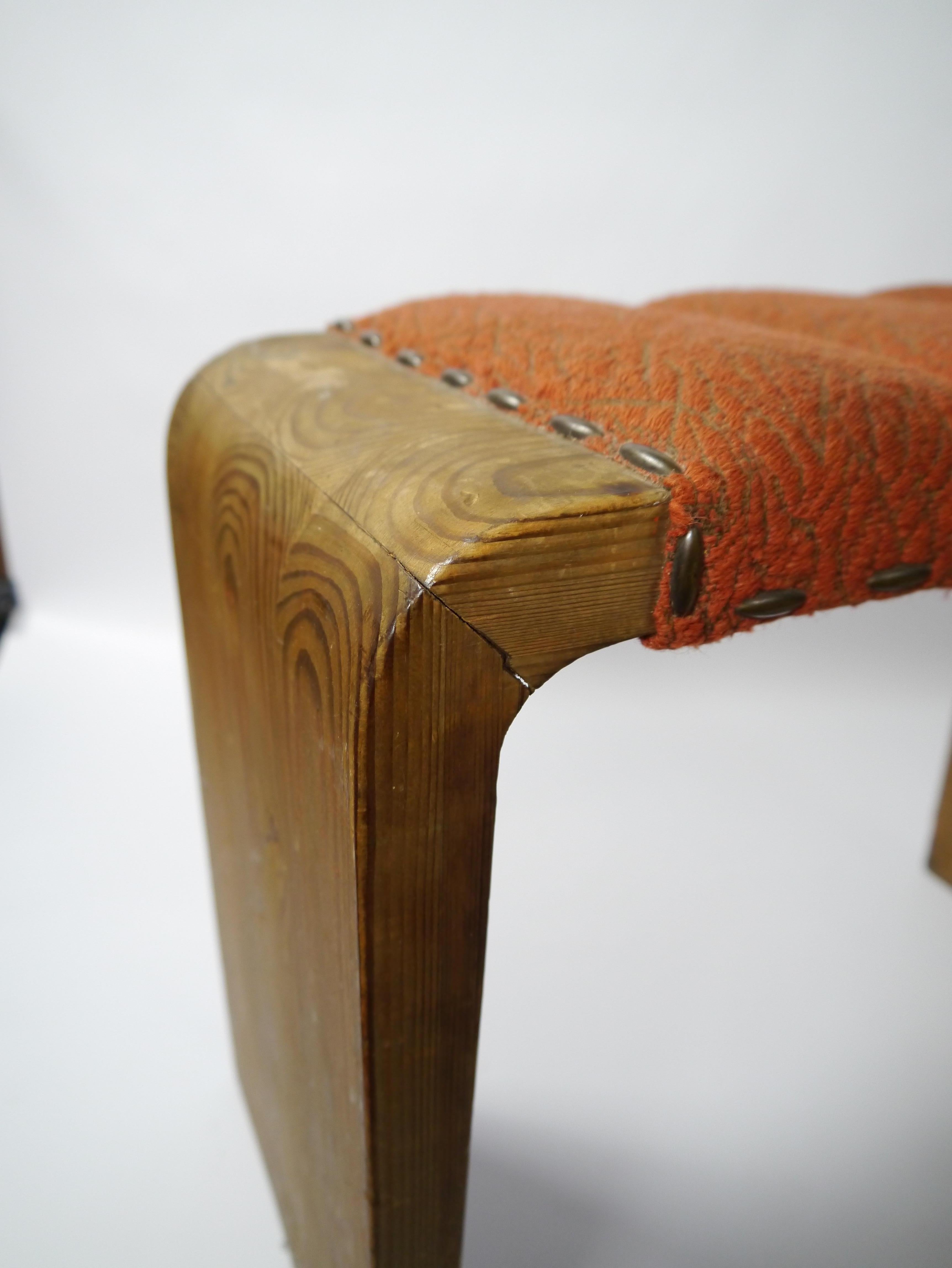 Early Scandinavian Modern Solid Upholstered Pine Stool, Sweden, 1930s 2