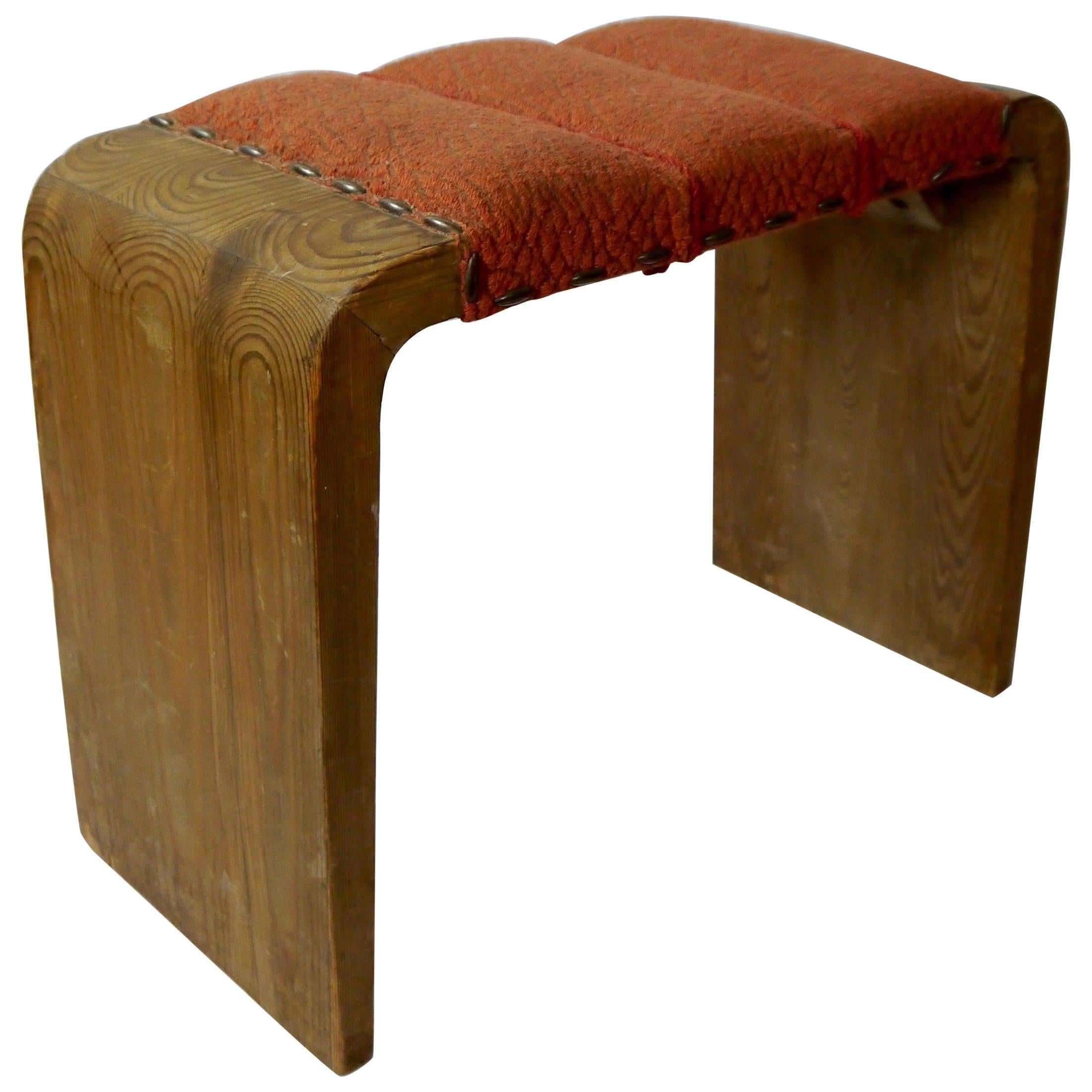 Early Scandinavian Modern Solid Upholstered Pine Stool, Sweden, 1930s