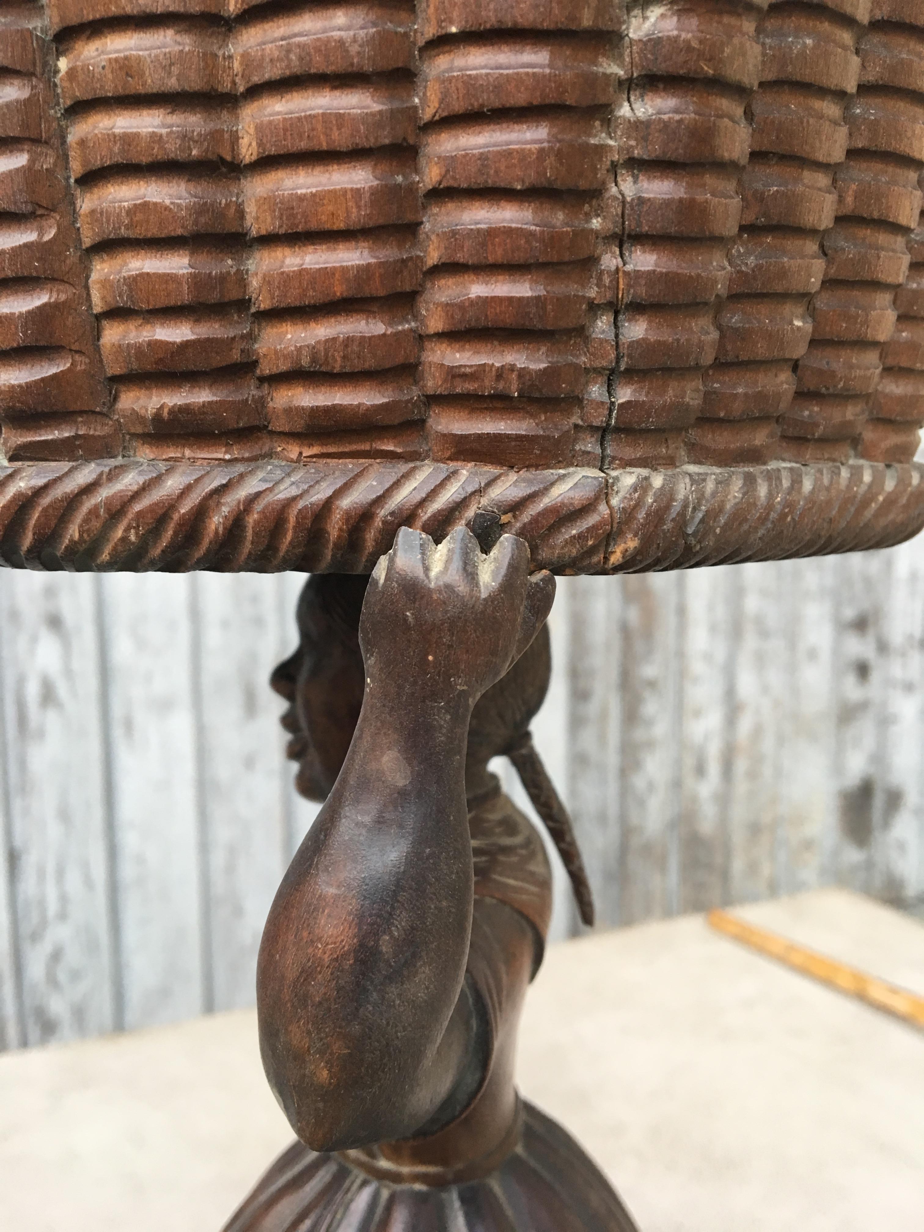 Early Wooden Sculpture Of Basket-Carrying Lady In Good Condition In Haddonfield, NJ