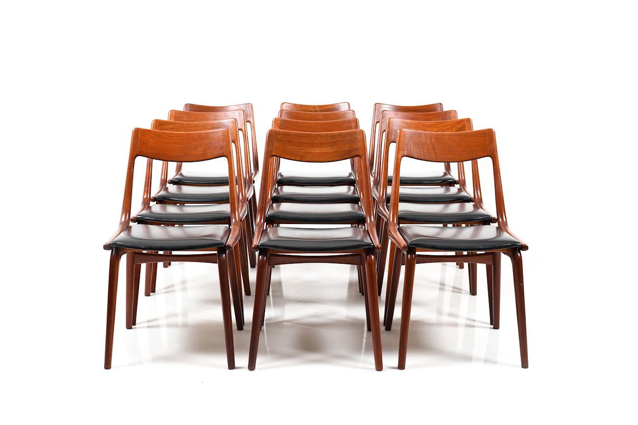 Scandinavian Modern Early Set of 12 Boomerang Teak Chairs by Alfred Christensen