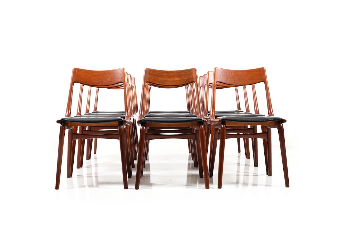Danish Early Set of 12 Boomerang Teak Chairs by Alfred Christensen