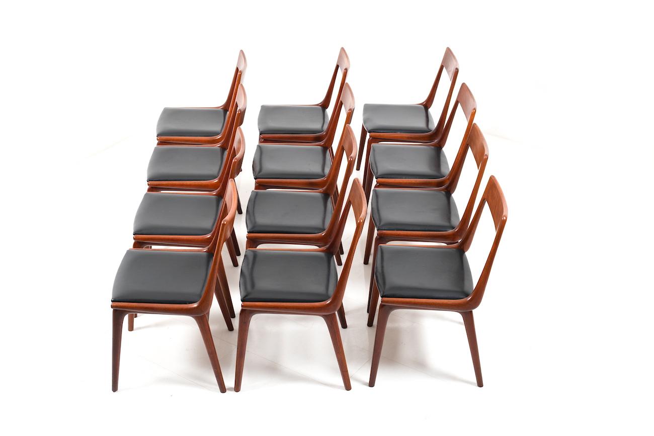 Mid-20th Century Early Set of 12 Boomerang Teak Chairs by Alfred Christensen