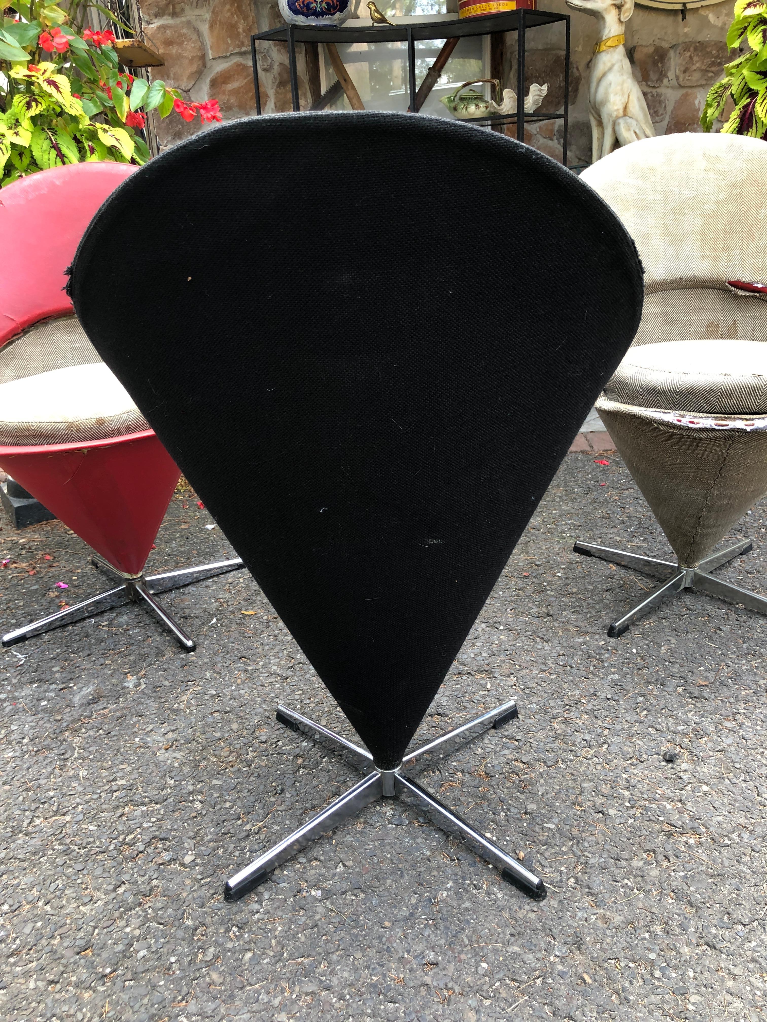 Early Set of 3 Verner Panton Cone Swivel Dining Chair Mid Century Modern For Sale 6