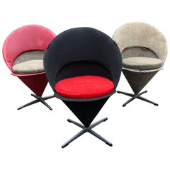 Früher Satz von 3 Verner Panton Kegel-Esszimmerstühlen, drehbar, Mid-Century Modern