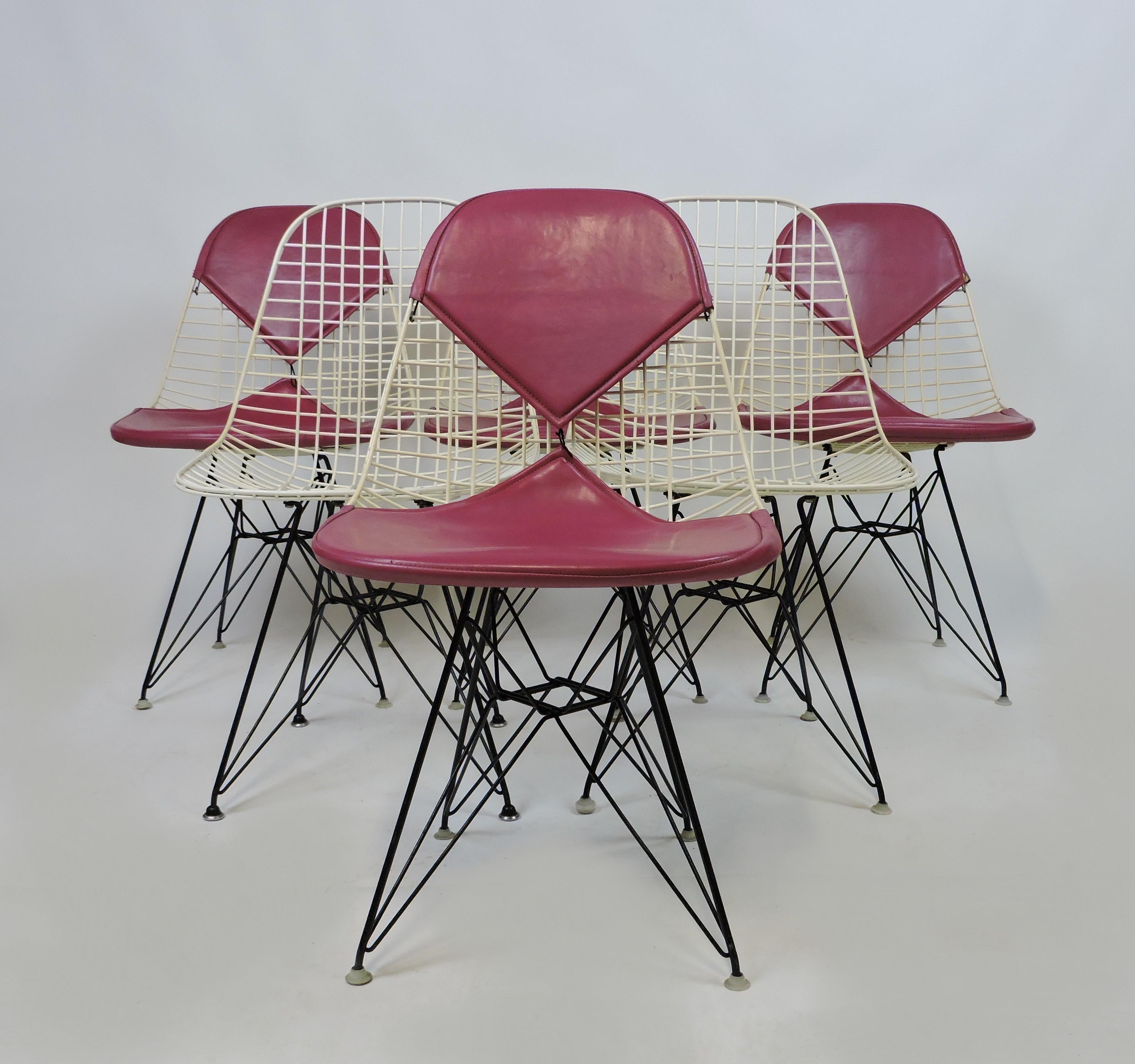 Early Set of 6 Eames Wire Bikini Side Dining Chairs for Herman Miller, Labeled 9