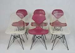 Early Set of 6 Eames Wire Bikini Side Dining Chairs for Herman Miller, Labeled
