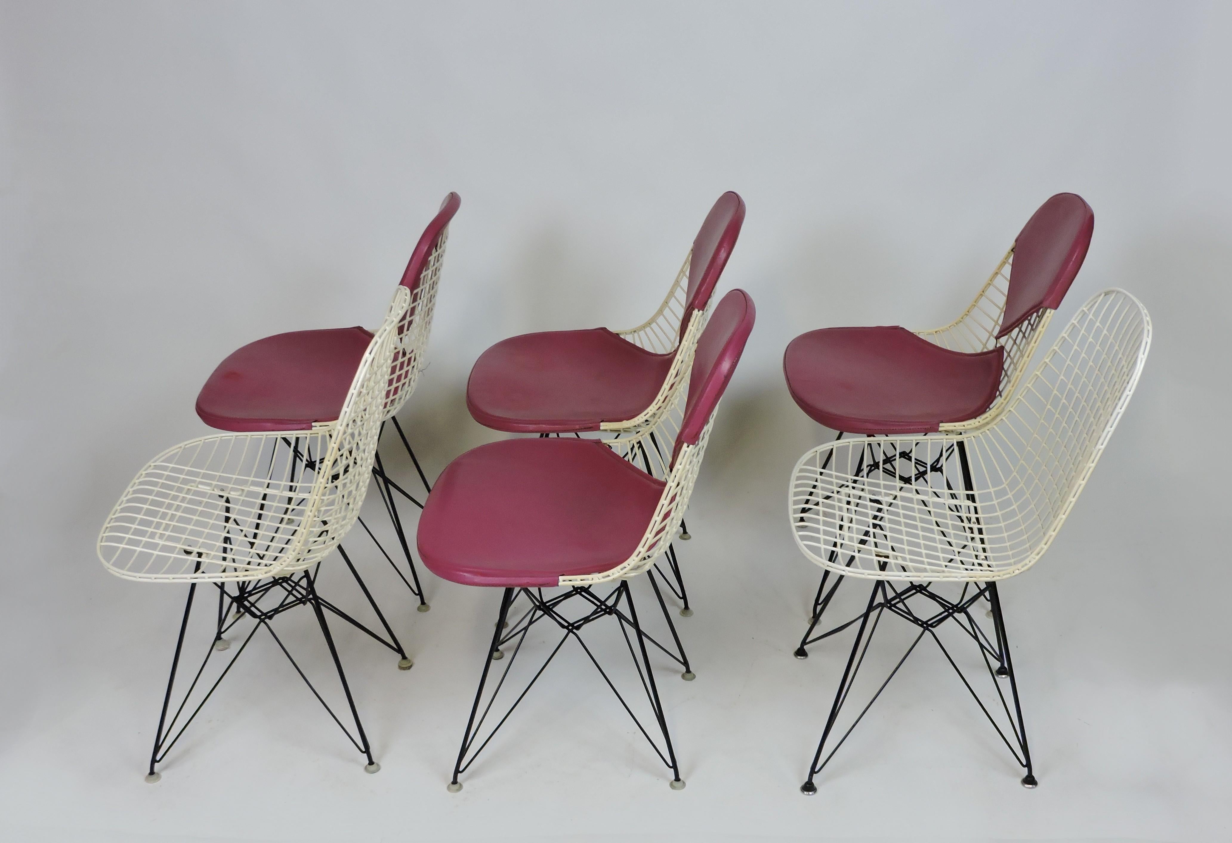 Mid-Century Modern Early Set of 6 Eames Wire Bikini Side Dining Chairs for Herman Miller, Labeled
