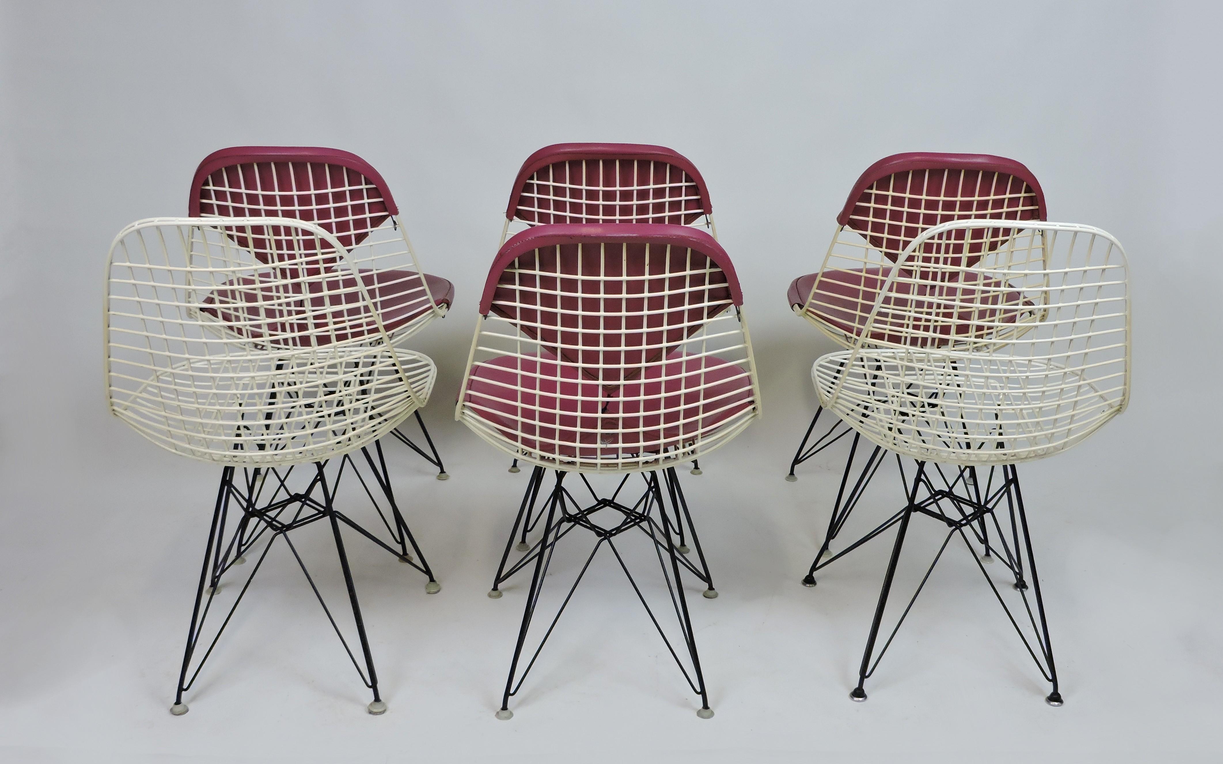 American Early Set of 6 Eames Wire Bikini Side Dining Chairs for Herman Miller, Labeled