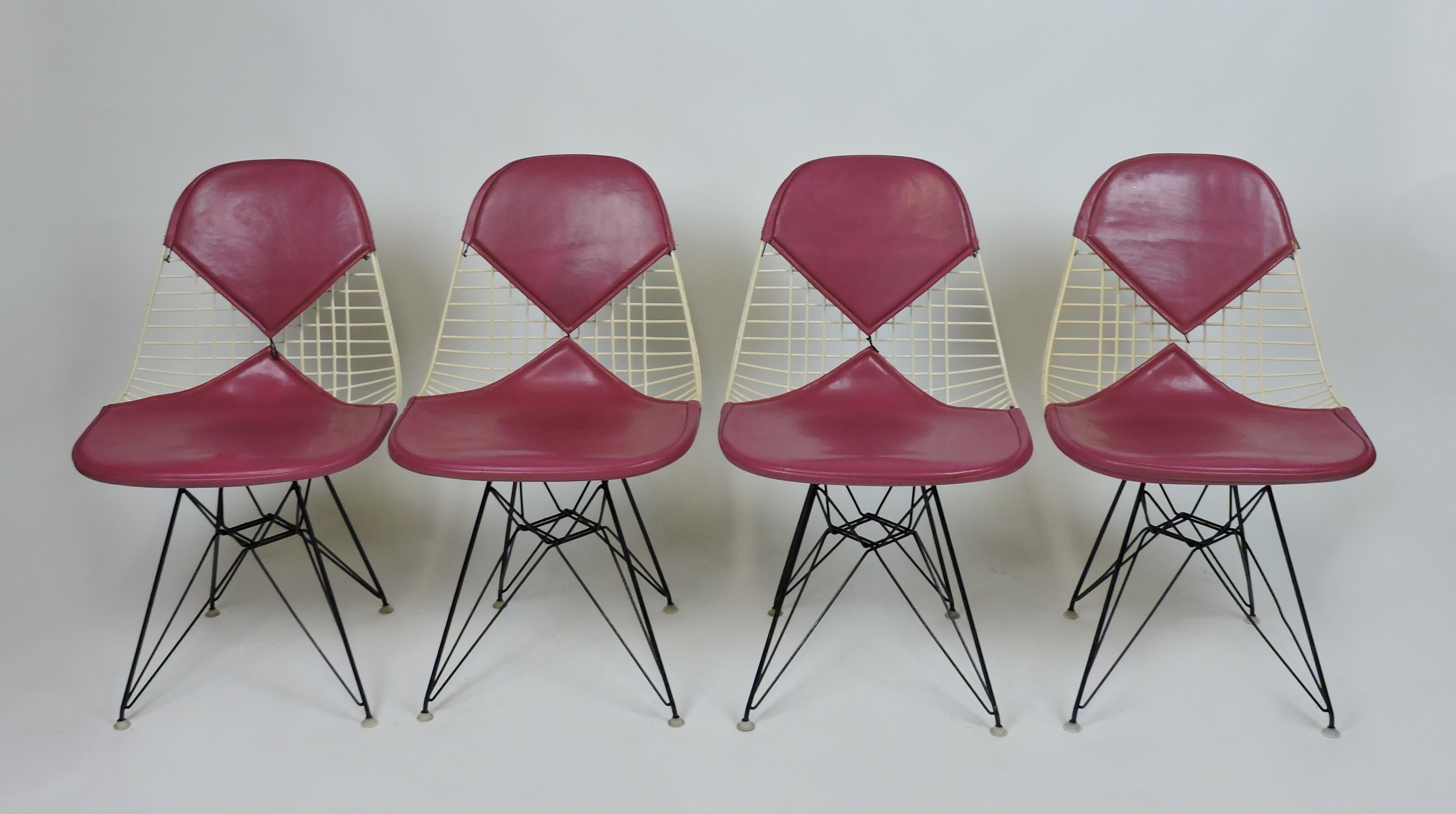 Mid-20th Century Early Set of 6 Eames Wire Bikini Side Dining Chairs for Herman Miller, Labeled
