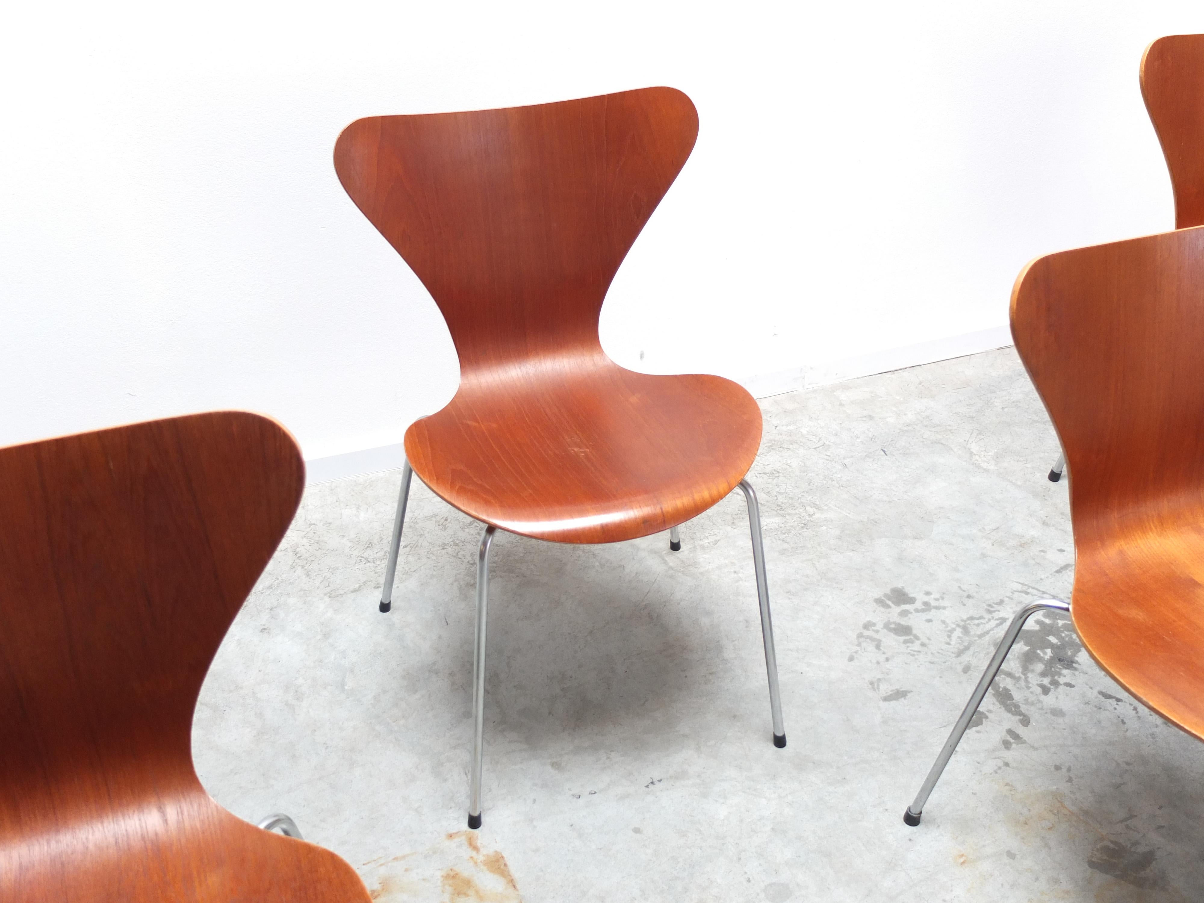 Early Set of 6 Teak 'Series 7' Chairs by Arne Jacobsen for Fritz Hansen, 1955 6