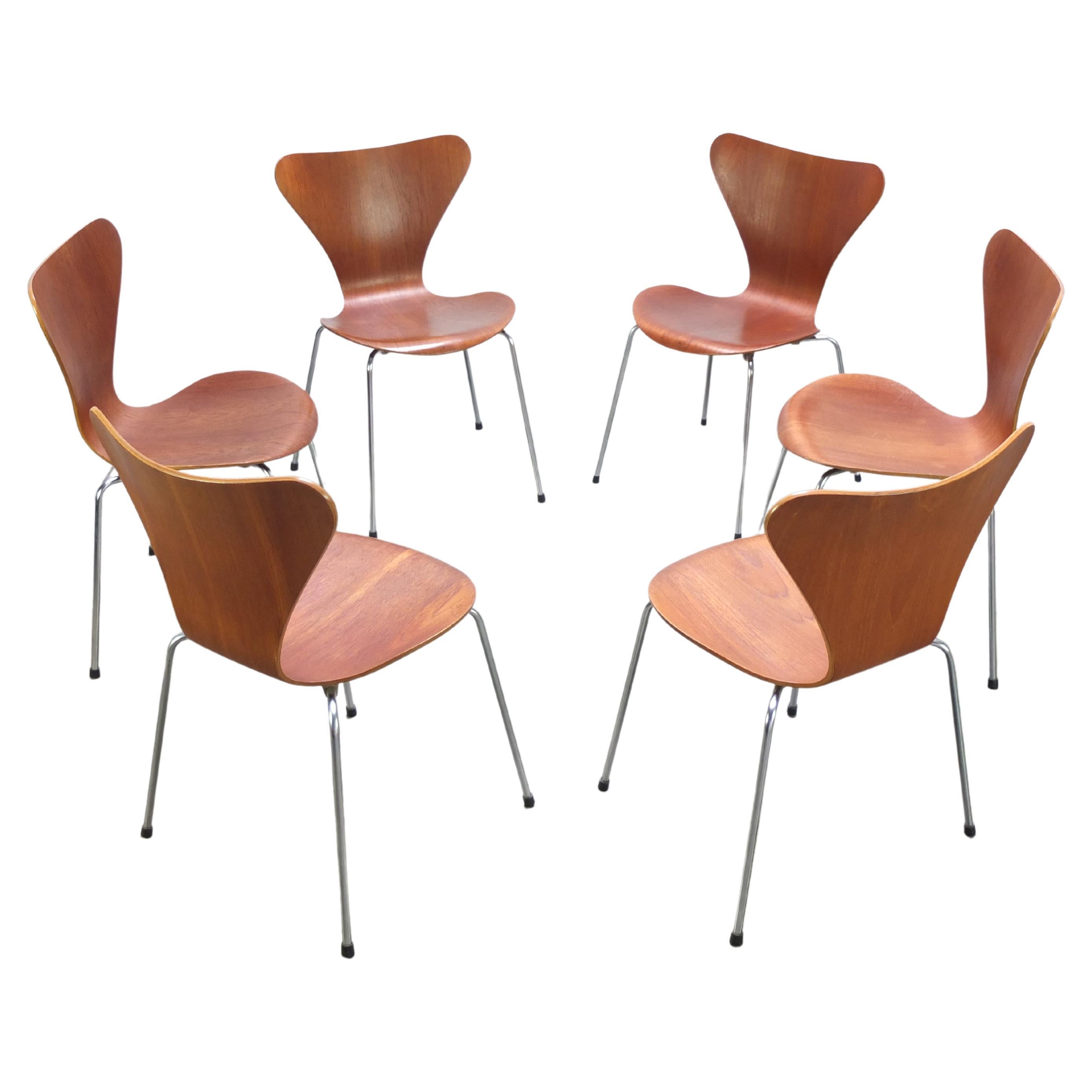 Early Set of 6 Teak 'Series 7' Chairs by Arne Jacobsen for Fritz Hansen, 1955
