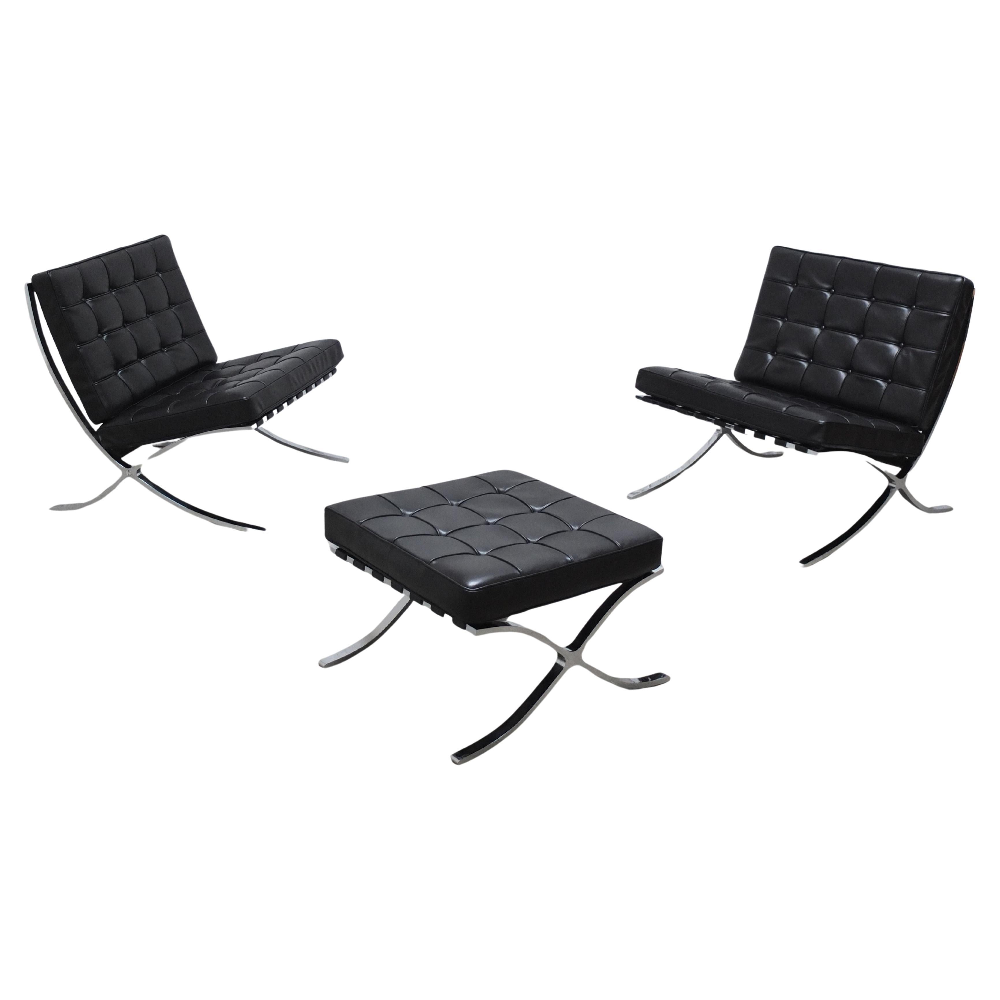 Ensemble de chaises Barcelona avec pouf de Mies Van Der Rohe pour Knoll, années 1960