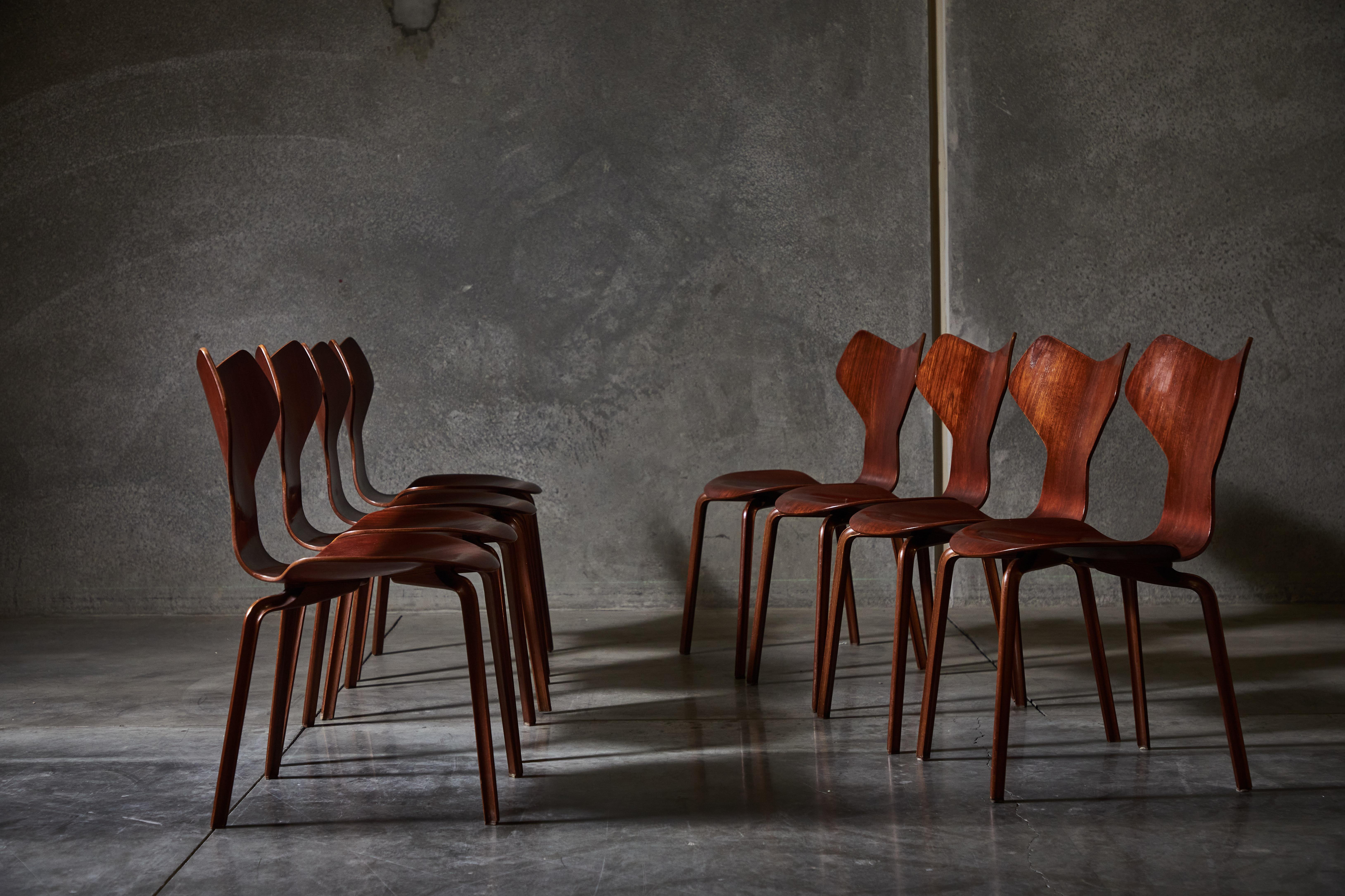 Danish Early Set of Eight Grand Prix Chairs by Arne Jacobsen