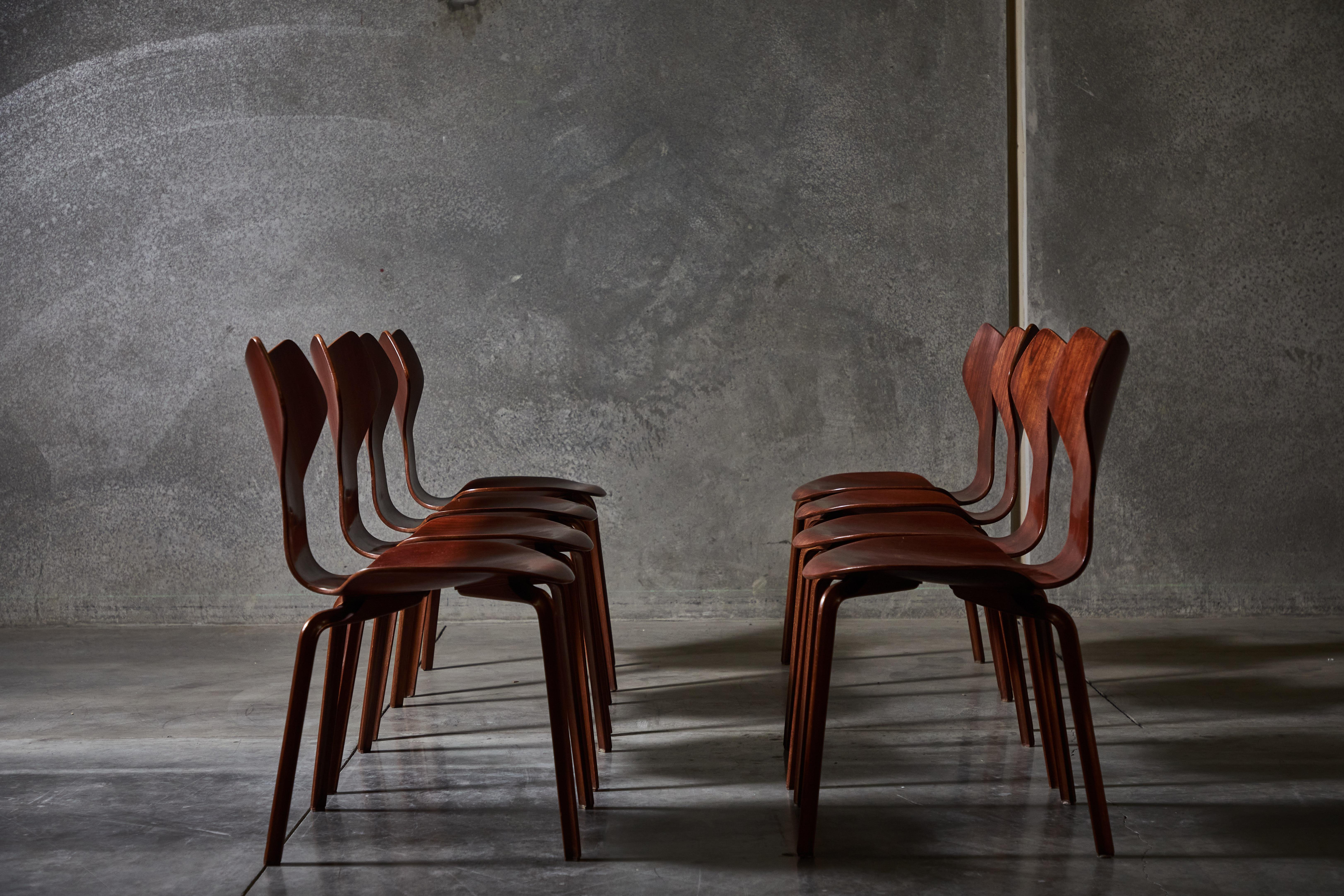 Mid-20th Century Early Set of Eight Grand Prix Chairs by Arne Jacobsen