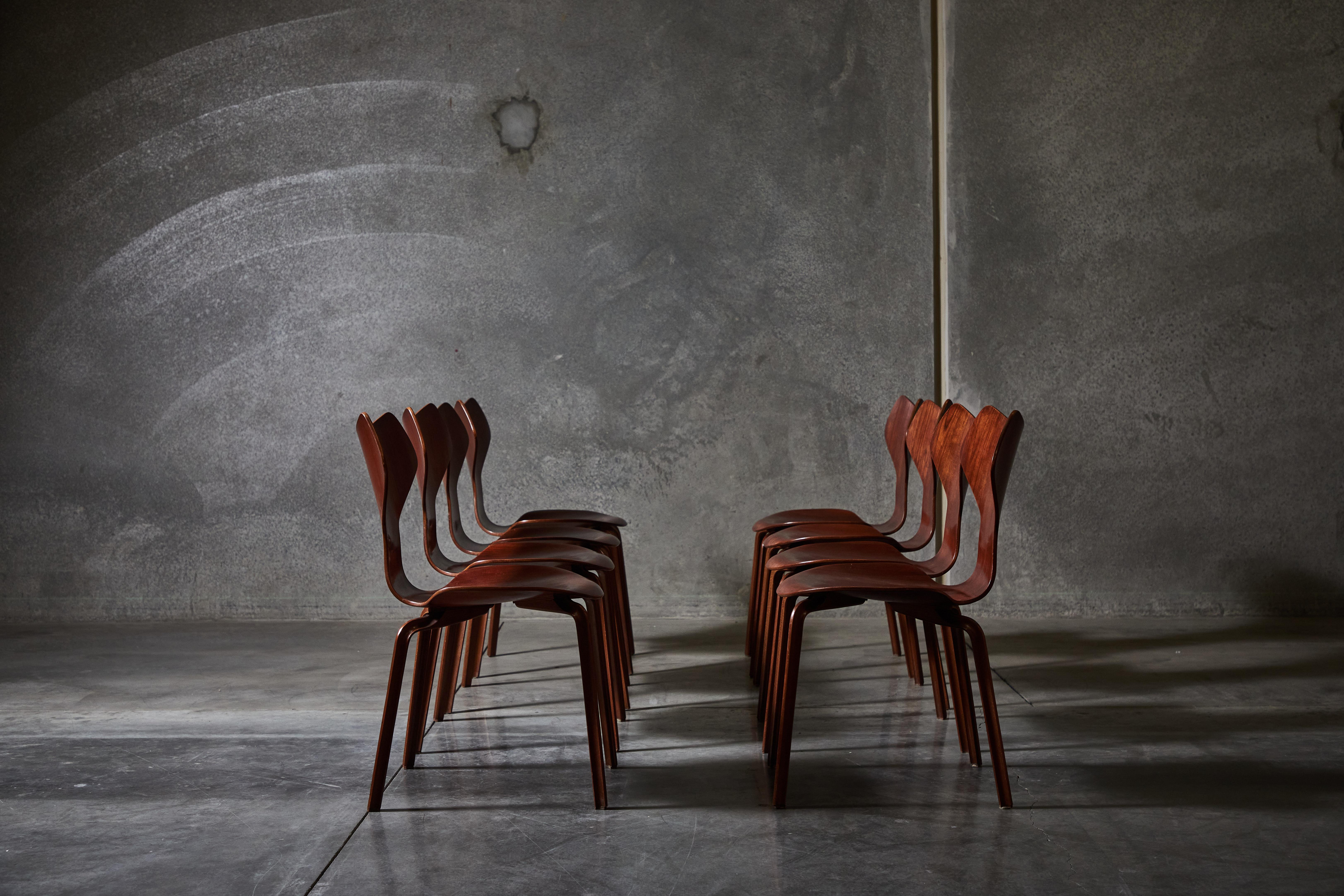 Early Set of Eight Grand Prix Chairs by Arne Jacobsen 1