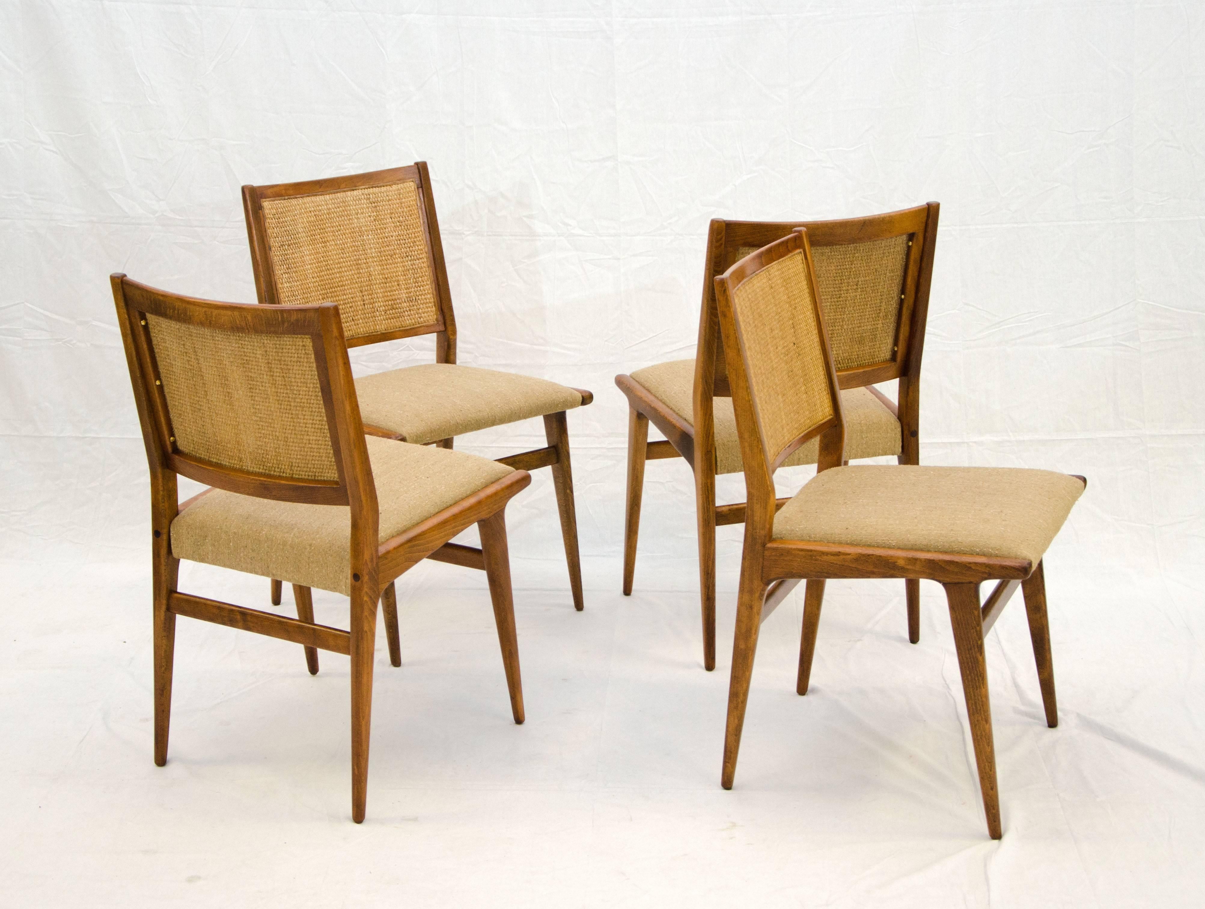 Swedish Early Set of Four Jens Risom Dining Chairs with Caned Backs