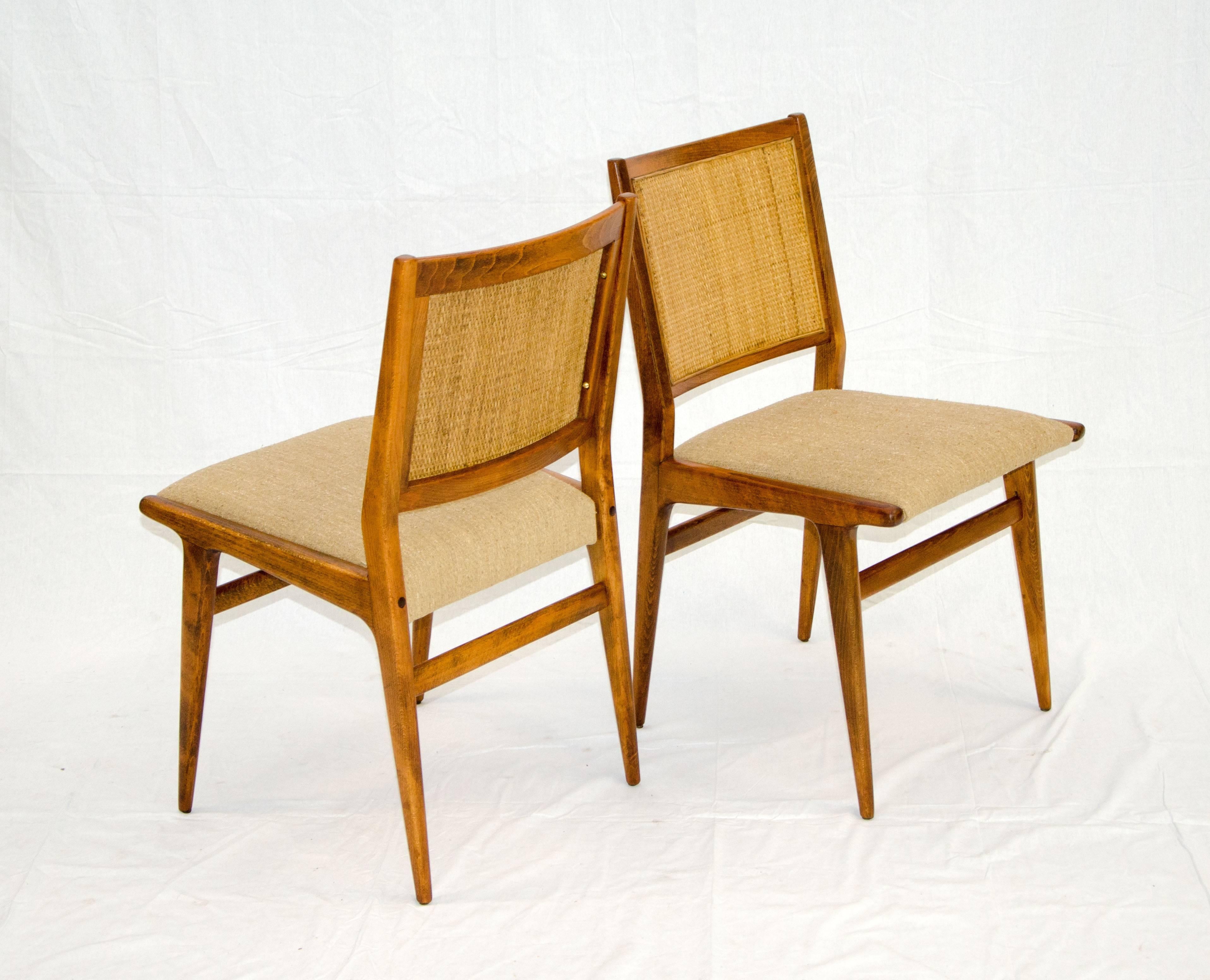 Early Set of Four Jens Risom Dining Chairs with Caned Backs In Excellent Condition In Crockett, CA
