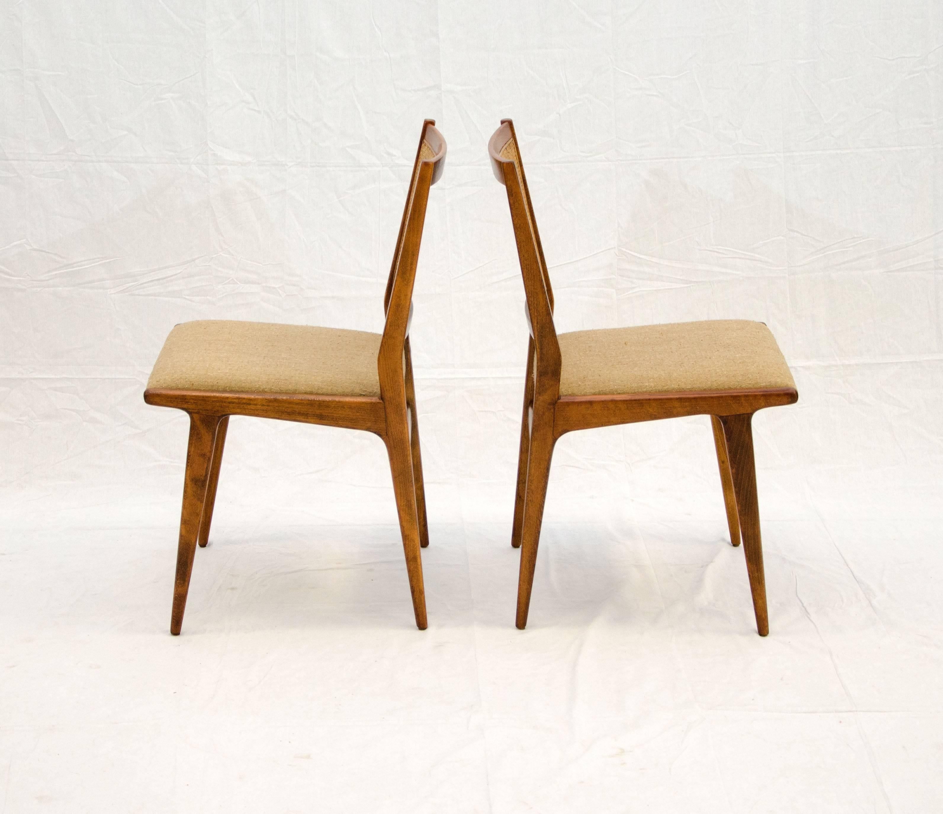 20th Century Early Set of Four Jens Risom Dining Chairs with Caned Backs