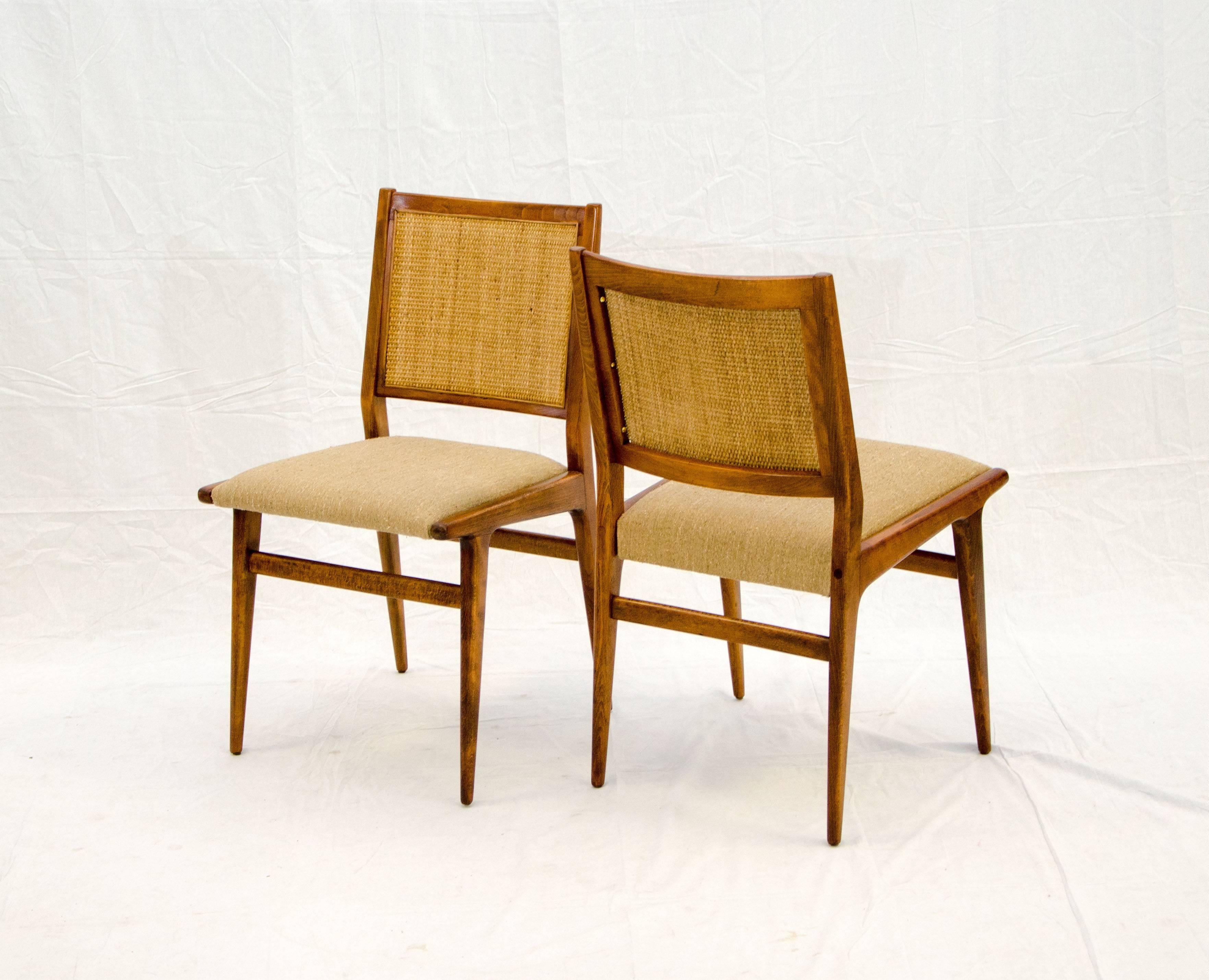 Early Set of Four Jens Risom Dining Chairs with Caned Backs 1
