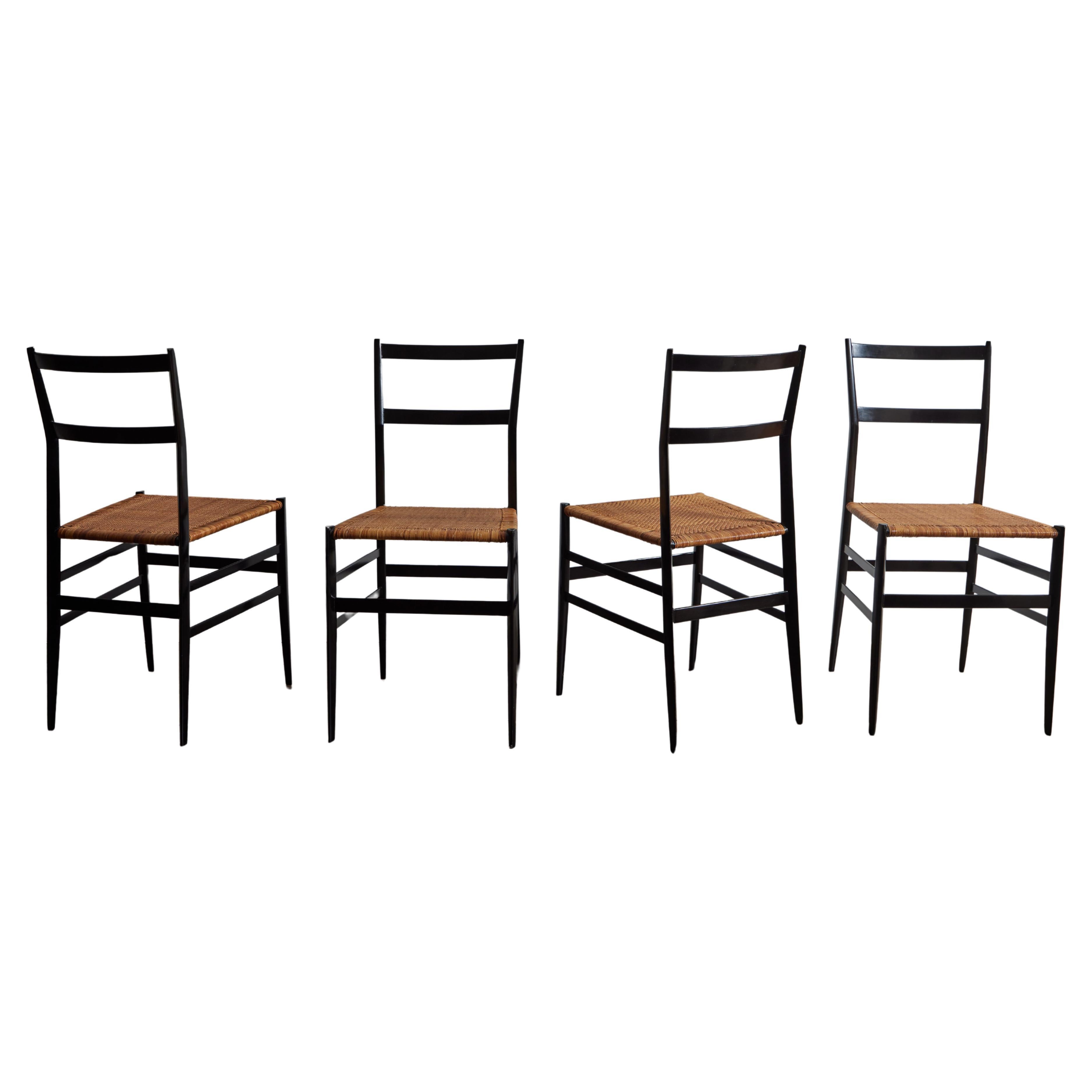 Ensemble précoce de quatre chaises Superleggera de Gio Ponti en vente