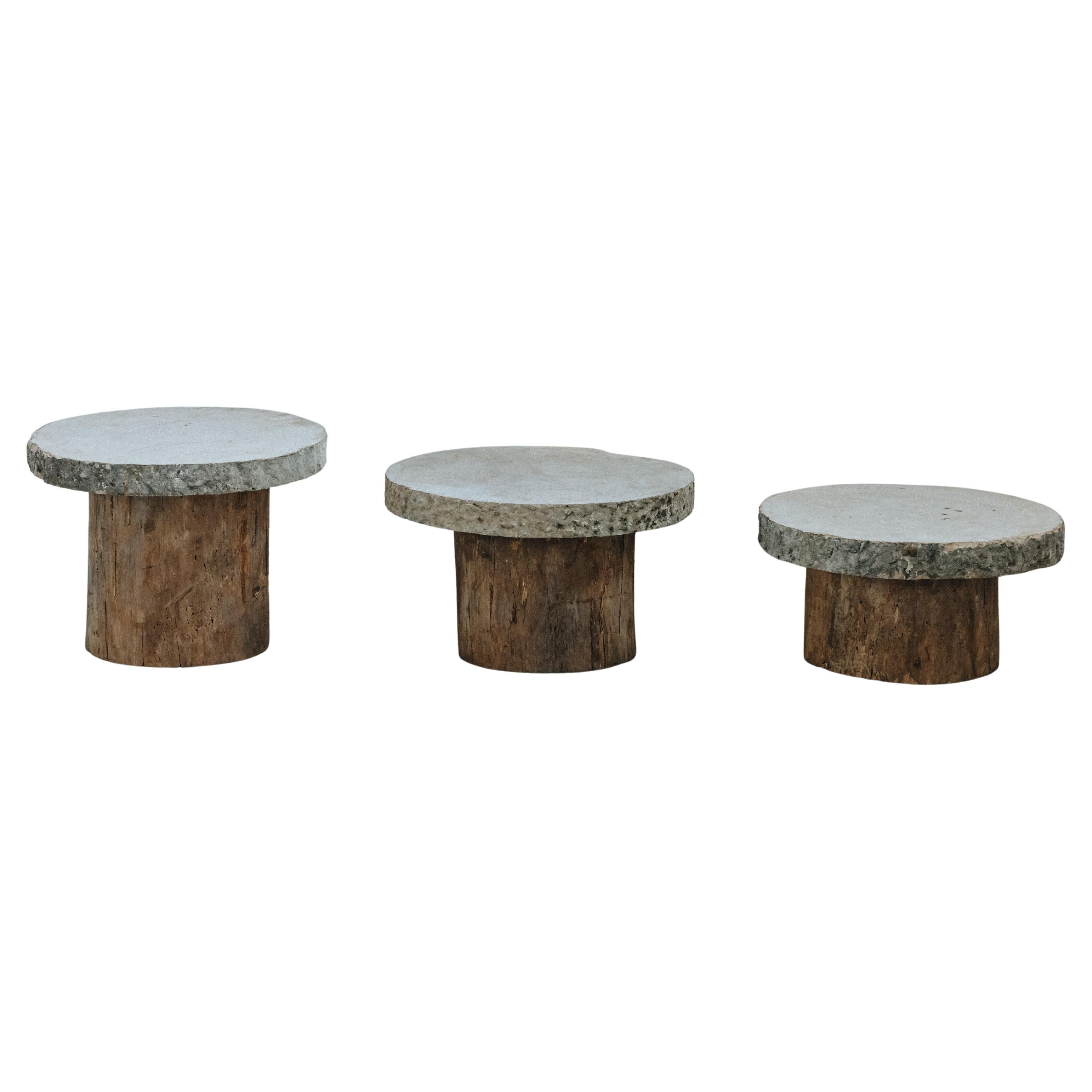 Early Set Of Oak And Stone Slab Coffee Tables From France, Circa 1880 en vente