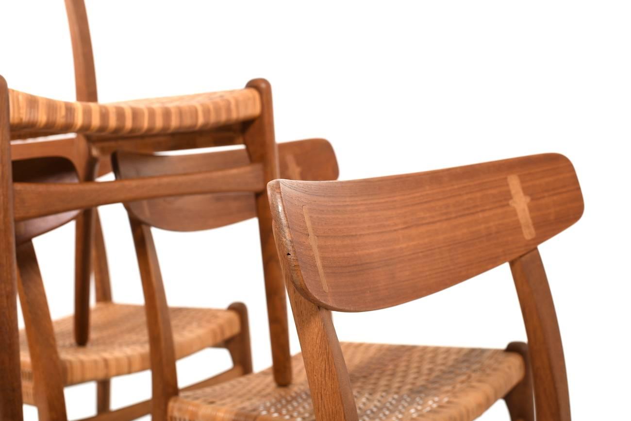 Rattan Early Set of Seven CH23 Chairs by Hans Wegner for Carl Hansen & Son For Sale