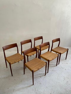 Early Set of Six Niels Moller Chairs No 77, Denmark 1958